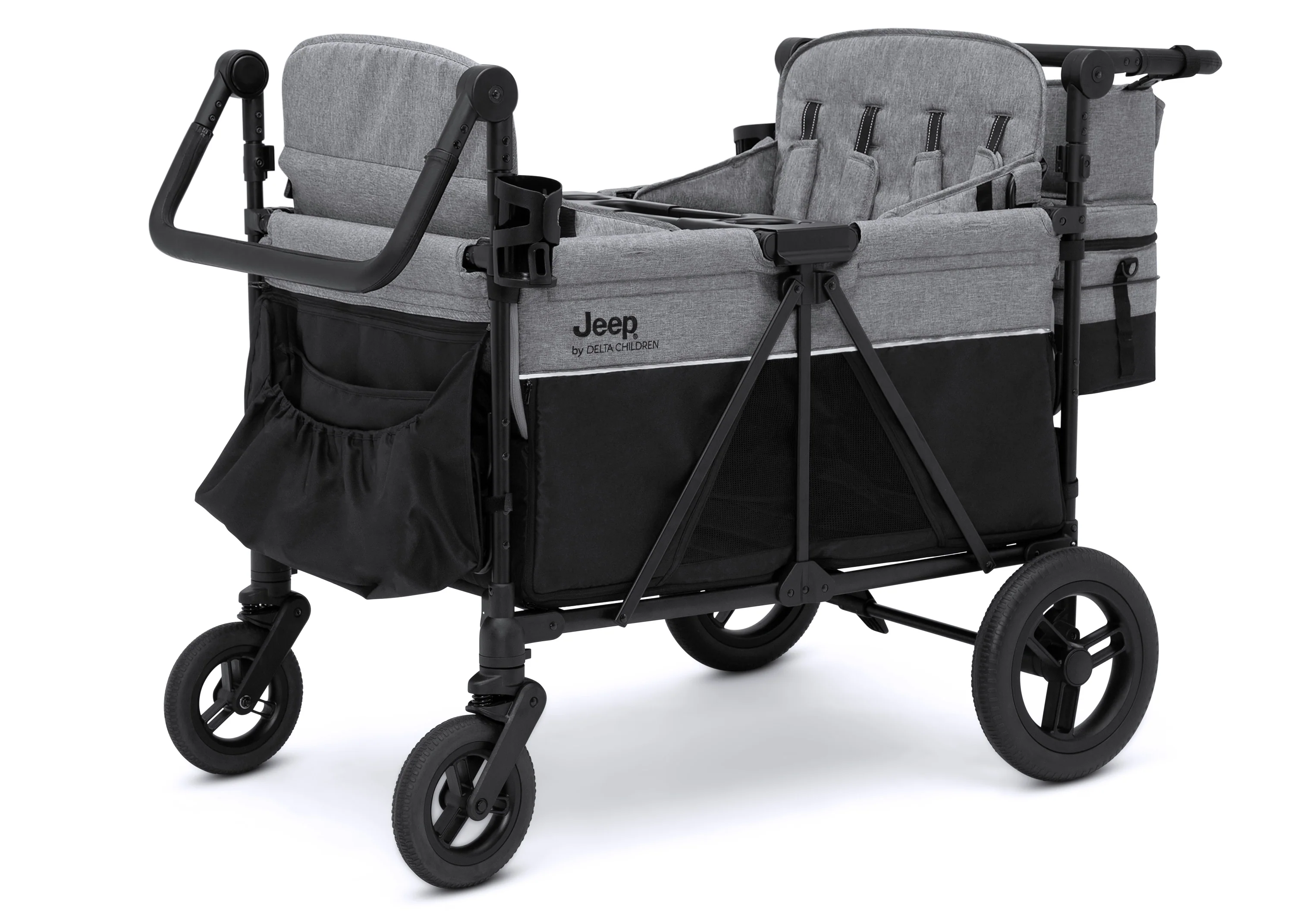 Carrito-Paseador Jeep Wrangler Deluxe para 4 Niños – Capota Desmontable, Bolsa Térmica, Asientos Modulares, Almacenamiento XXL, Ruedas Antipinchazos, Manillares Ajustables