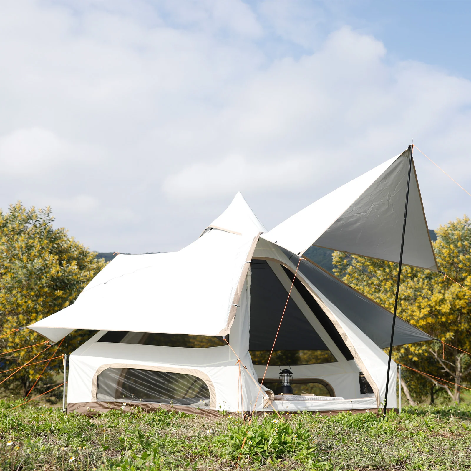 2025 KingCamp Dschingis 320 Light – Tienda tipi para 2 personas con 3,2 m de diámetro, 3000 mm de columna de agua y toldos solares modulares para glamping y festivales