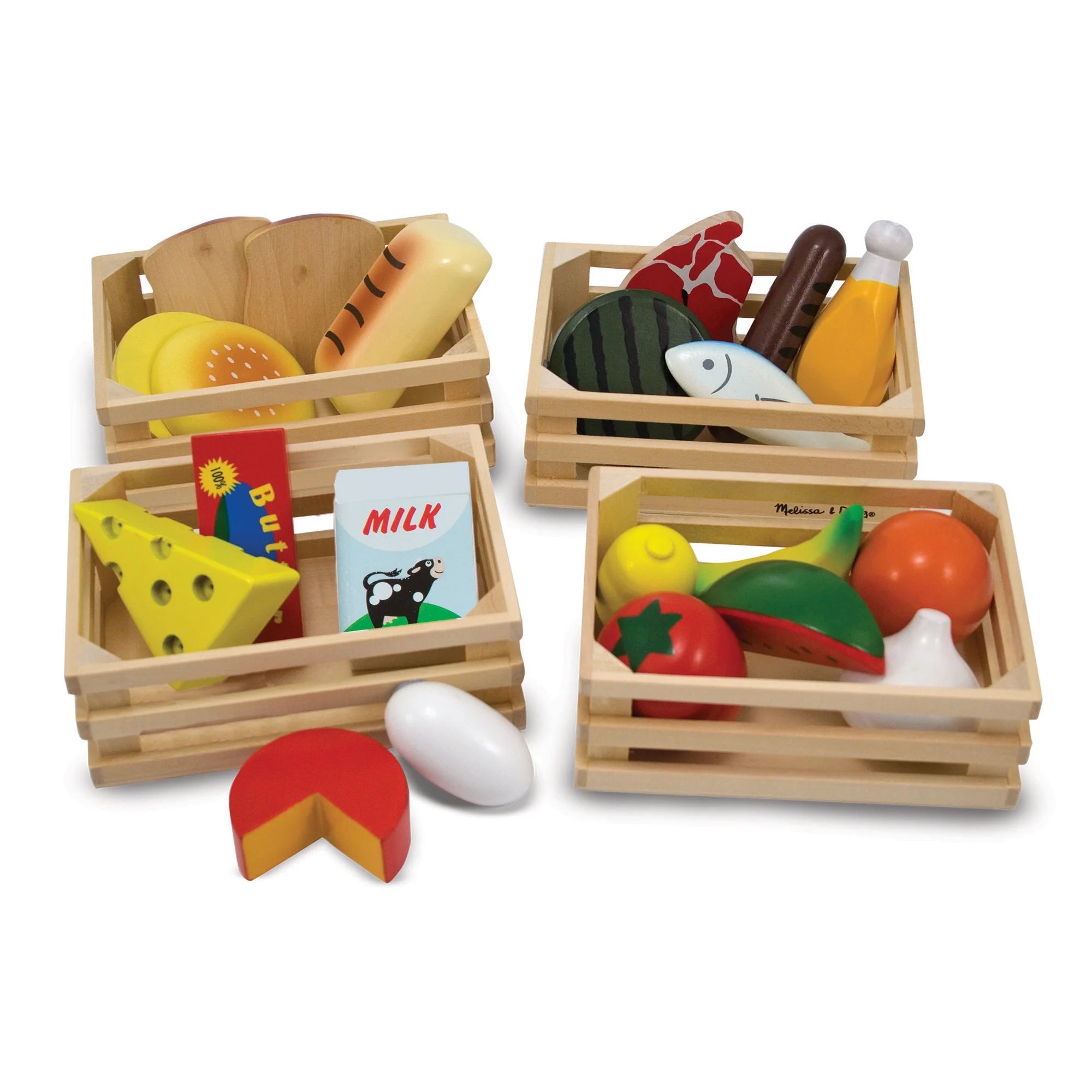 Melissa & Doug Grupos de Alimentos – 21 Piezas de Madera y 4 Cajas, Multicolor