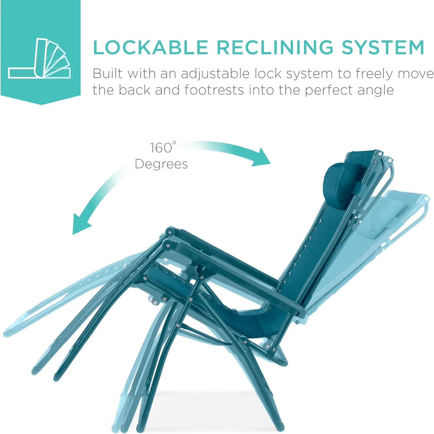 Best Choice Products – Silla Reclinable de Patio con Gravedad Cero, Ajustable y Plegable para Exteriores con Dosel, Almohada Cervical y Bandeja Lateral, Textileno – Azul Pavo Real