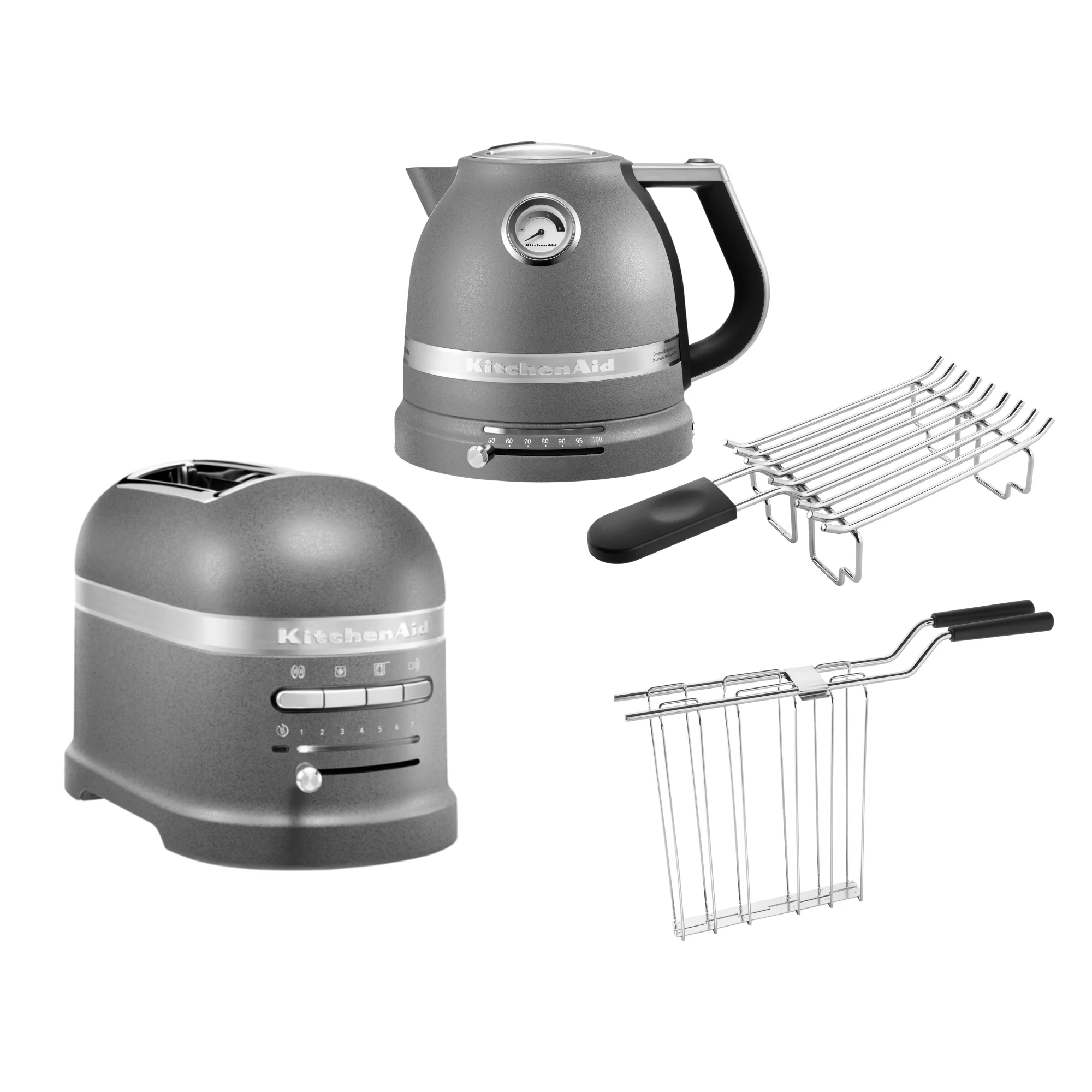 2025 Set de desayuno KitchenAid Artisan con hervidor 5KEK1522, tostadora de 2 ranuras 5KMT2204 y soporte para panecillos