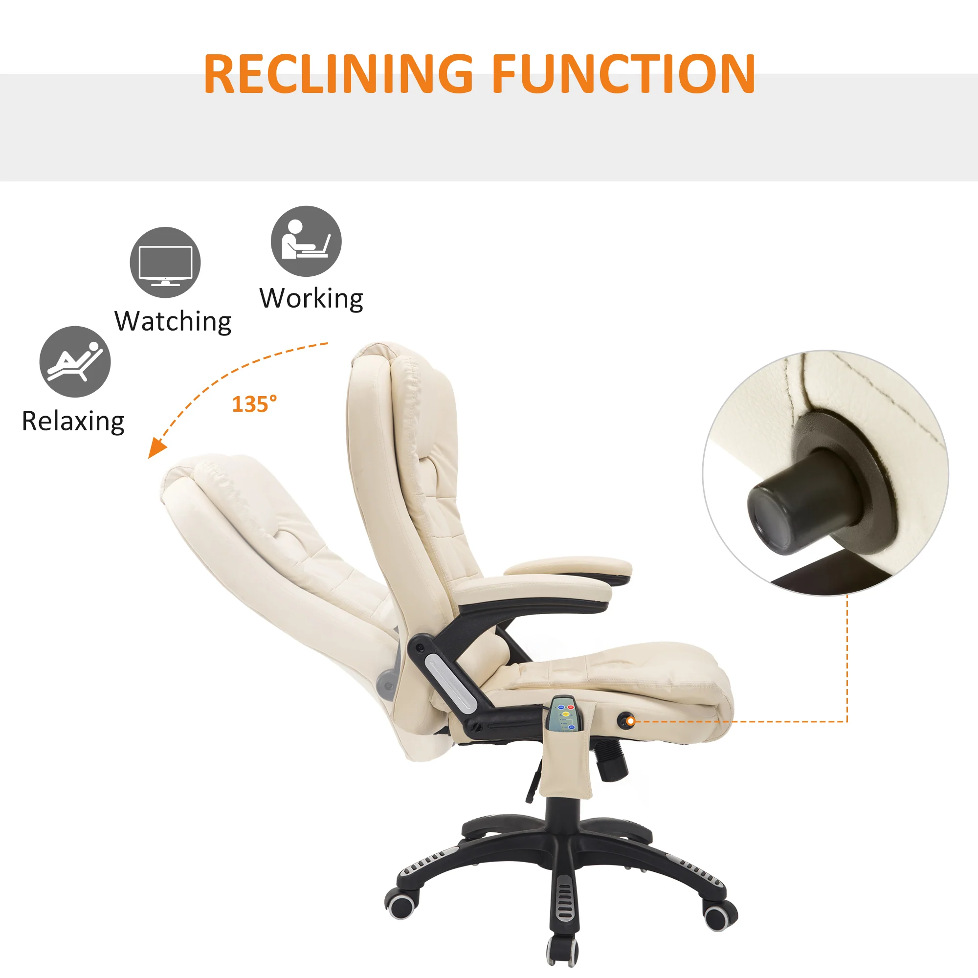 Silla de oficina ejecutiva con masaje y calefacción, sillón de oficina de cuero PU con respaldo alto, beige