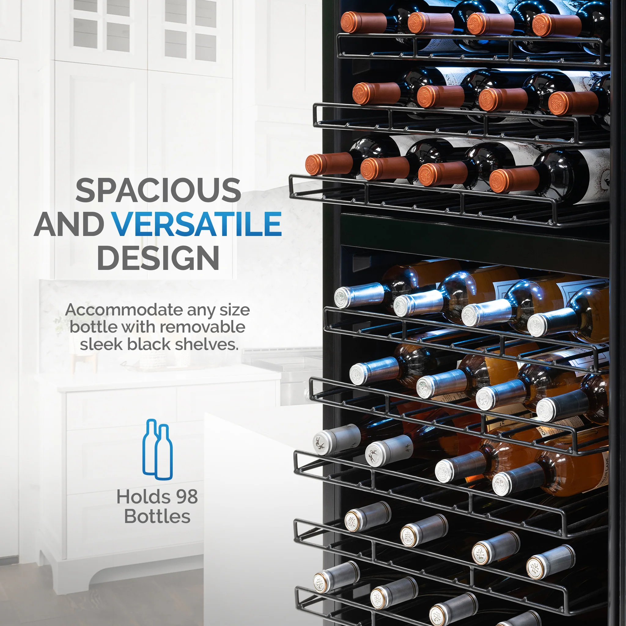 2025 Refrigerador de Vinos Independiente Newair® de Acero Inoxidable – 98 Botellas – 23