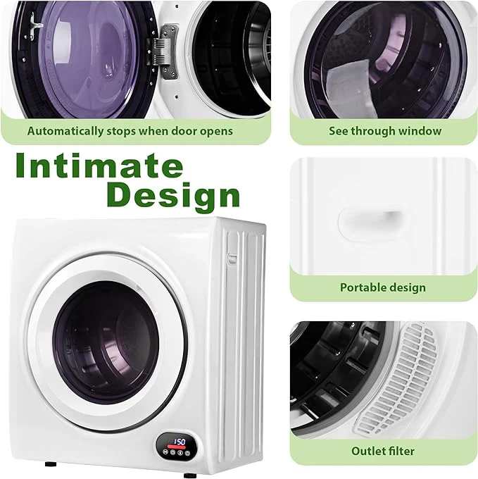 2025 Secadora portátil EUHOMY de 1400 W con panel de control LCD y cuatro funciones – Blanca