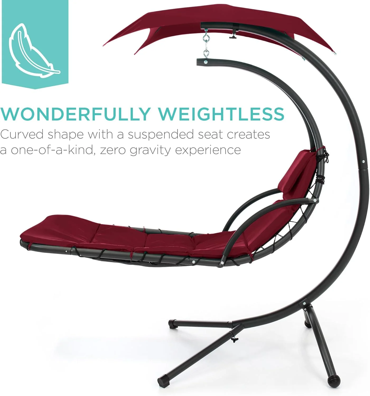 Chaise Longue Suspendue de Exterior Best Choice Products – Silla Balancín Curvada de Acero con Cojín Integrado y Toldo Desmontable – Gris Carbón