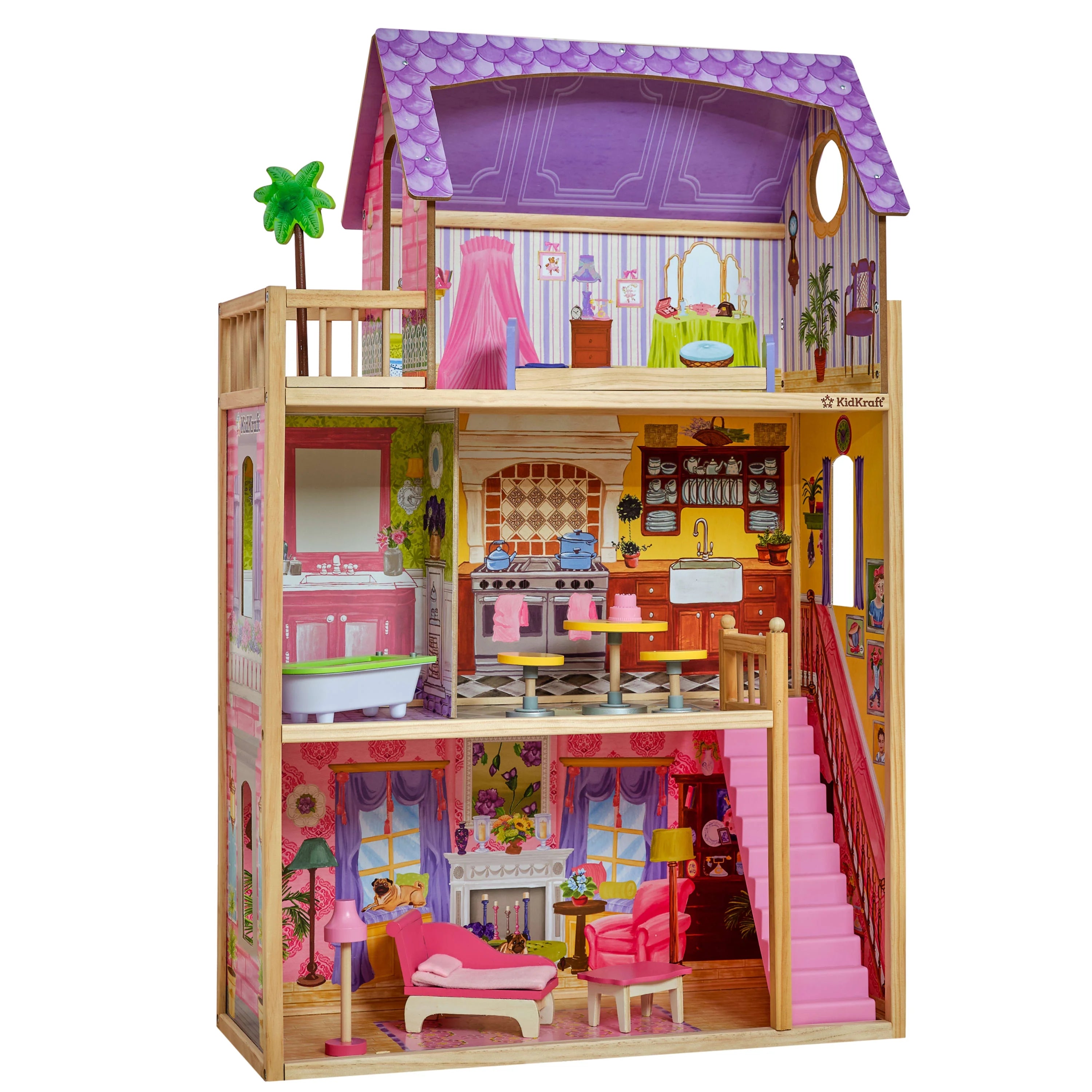 Casa de Muñecas de Madera KidKraft Kayla con Juego de Muebles de 10 Piezas, Casi 4 Pies de Altura