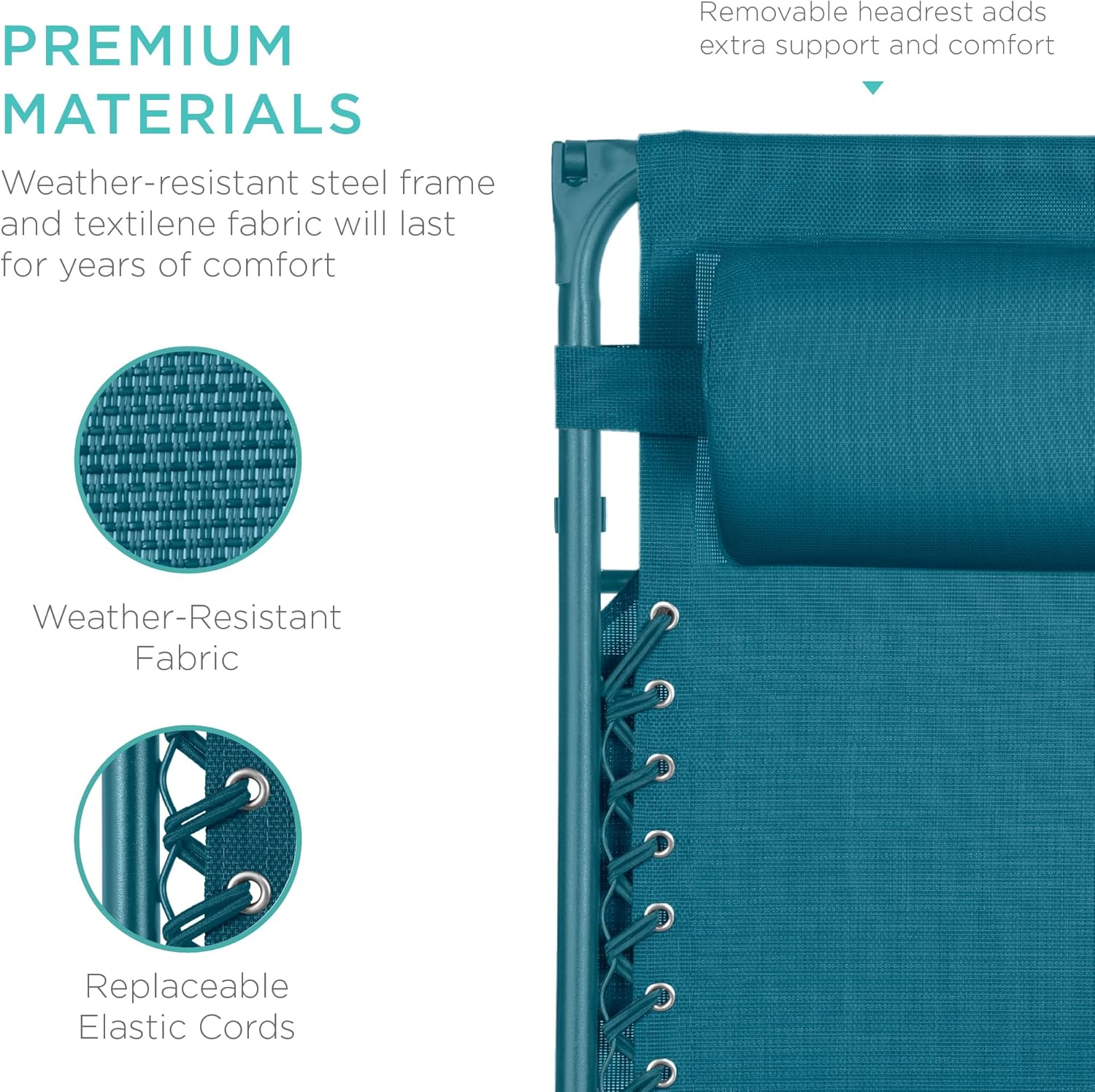 Best Choice Products – Silla Reclinable de Patio con Gravedad Cero, Ajustable y Plegable para Exteriores con Dosel, Almohada Cervical y Bandeja Lateral, Textileno – Azul Pavo Real