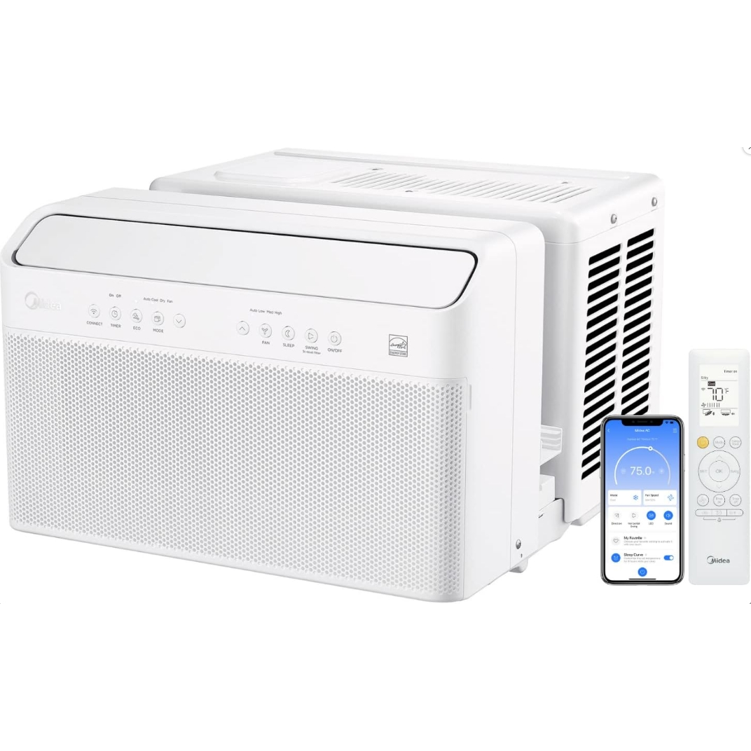 Midea 12,000 BTU Aire Acondicionado de Ventana Inverter Inteligente en Forma de U – Enfría hasta 550 pies², Ultra Silencioso con Flexibilidad para Ventanas Abiertas, Compatible con Alexa/Google Assistant, Ahorro de Energía del 35% (Renovado)