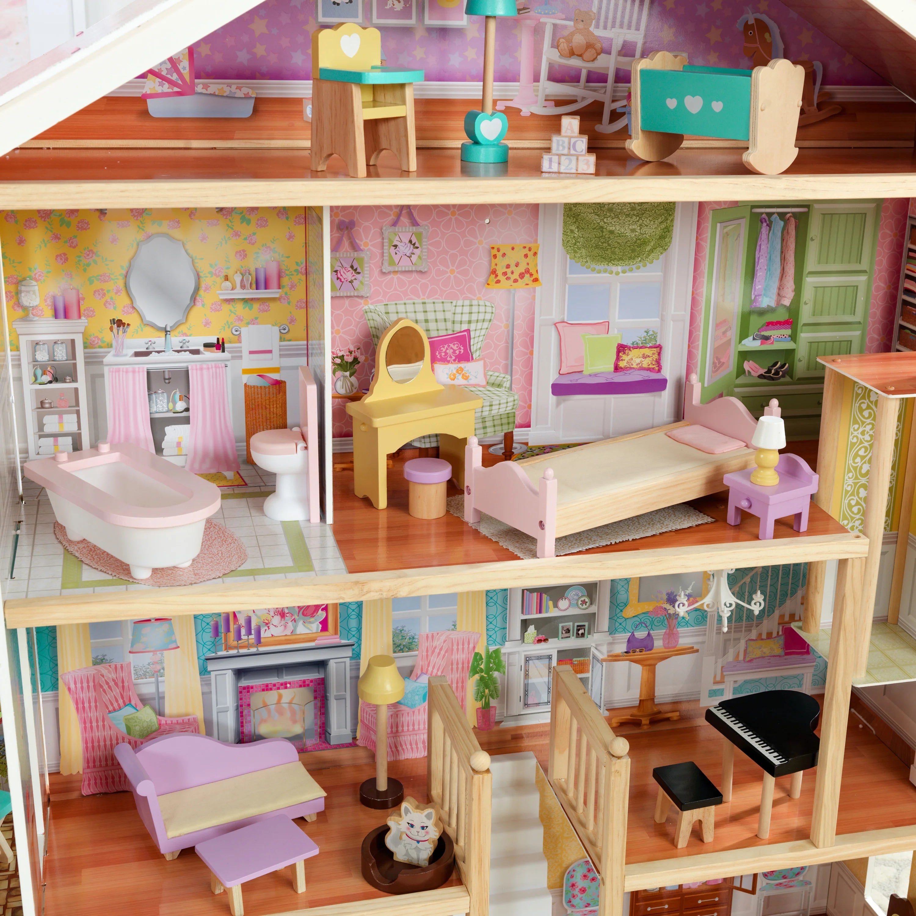 Casa de Muñecas de Madera KidKraft Grand View Mansion con 34 Accesorios, A partir de 3 años