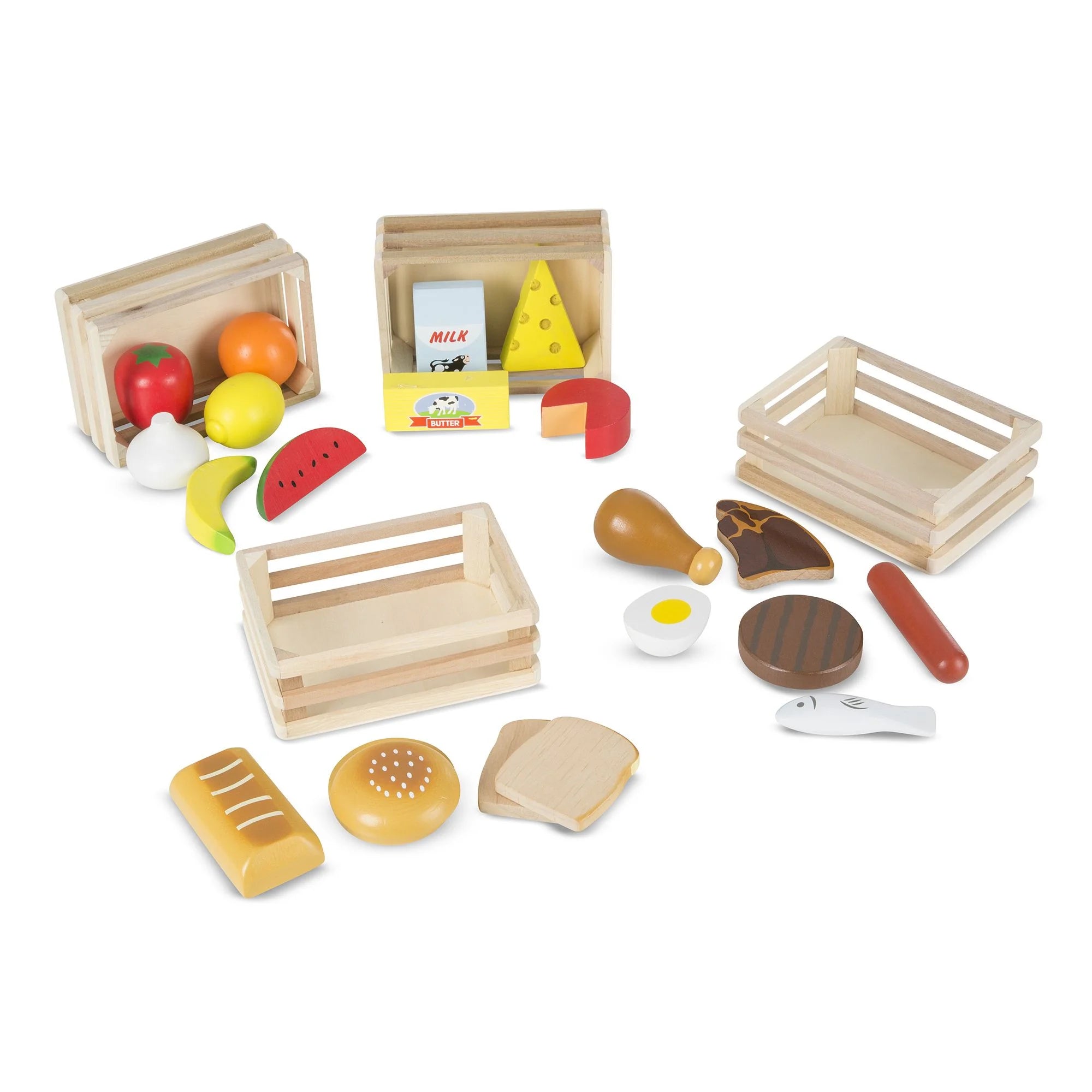 Melissa & Doug Grupos de Alimentos – 21 Piezas de Madera y 4 Cajas, Multicolor