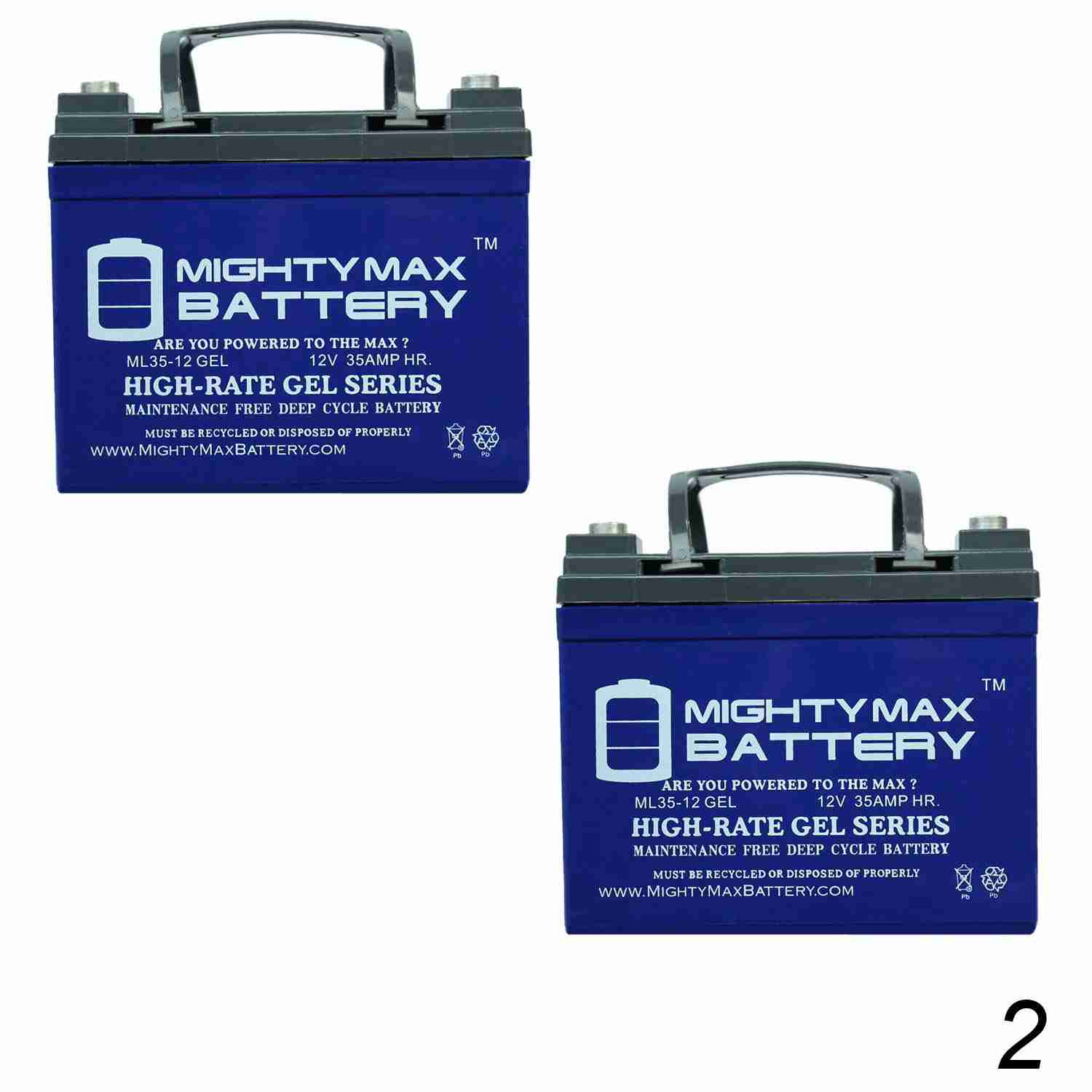 Batería de Gel Mighty Max 12V 35AH para Invacare Pronto M50, M51, M61, M71 – Paquete de 2 – Producto de Marca