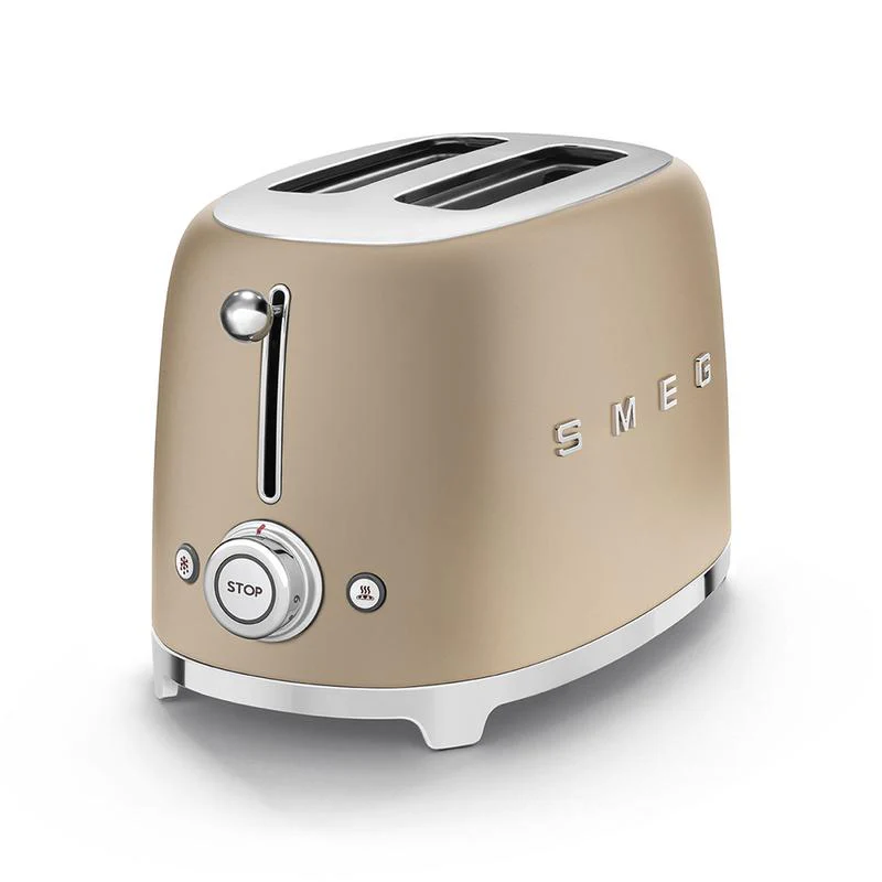 2025 Tostadora SMEG TSF01CHMUK Retro 2 Rebanadas Estilo Años 50 – Acabado Mate Champagne