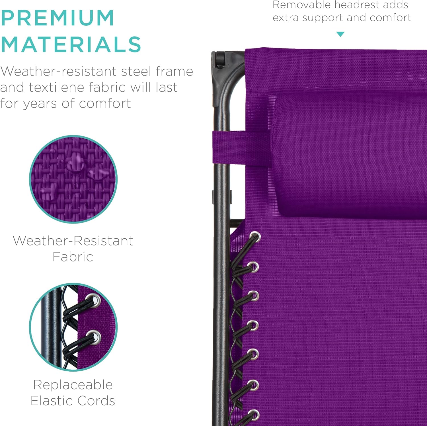 Best Choice Products – Silla Reclinable de Patio con Gravedad Cero, Ajustable y Plegable para Exteriores con Dosel, Almohada Cervical y Bandeja Lateral, Textileno – Azul Pavo Real