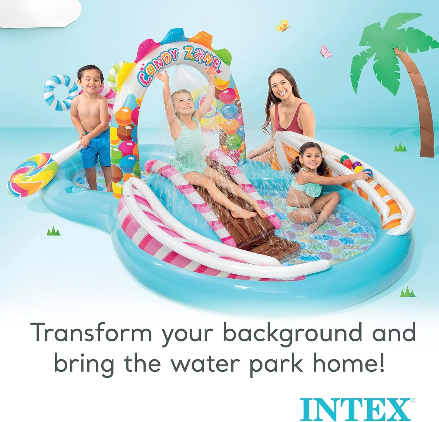 Intex Área de Juego Inflable Jungle Adventure – Piscina con Tobogán y Juegos de Agua para Niños