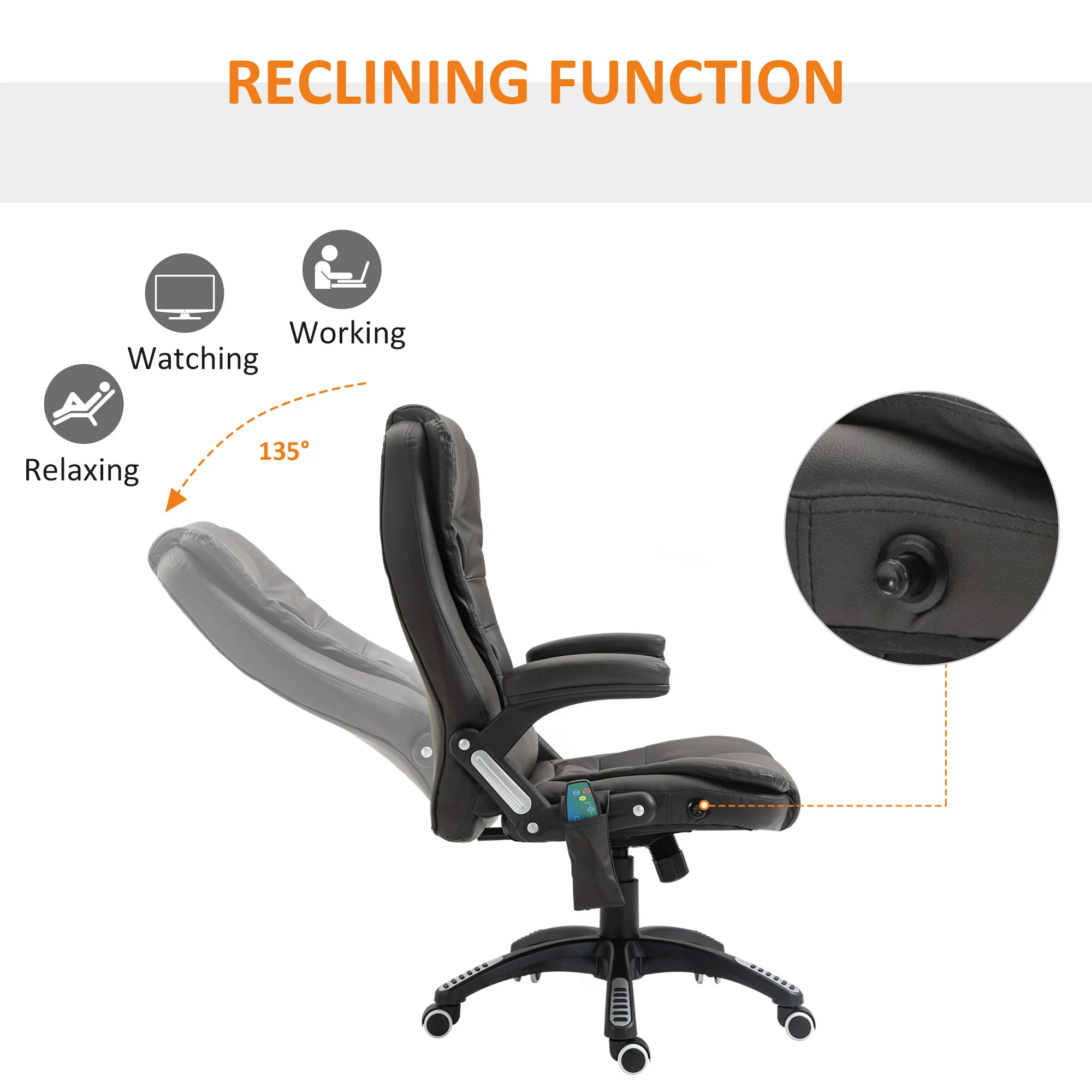 Silla de oficina ejecutiva con masaje y calefacción, sillón de oficina de cuero PU con respaldo alto, marrón