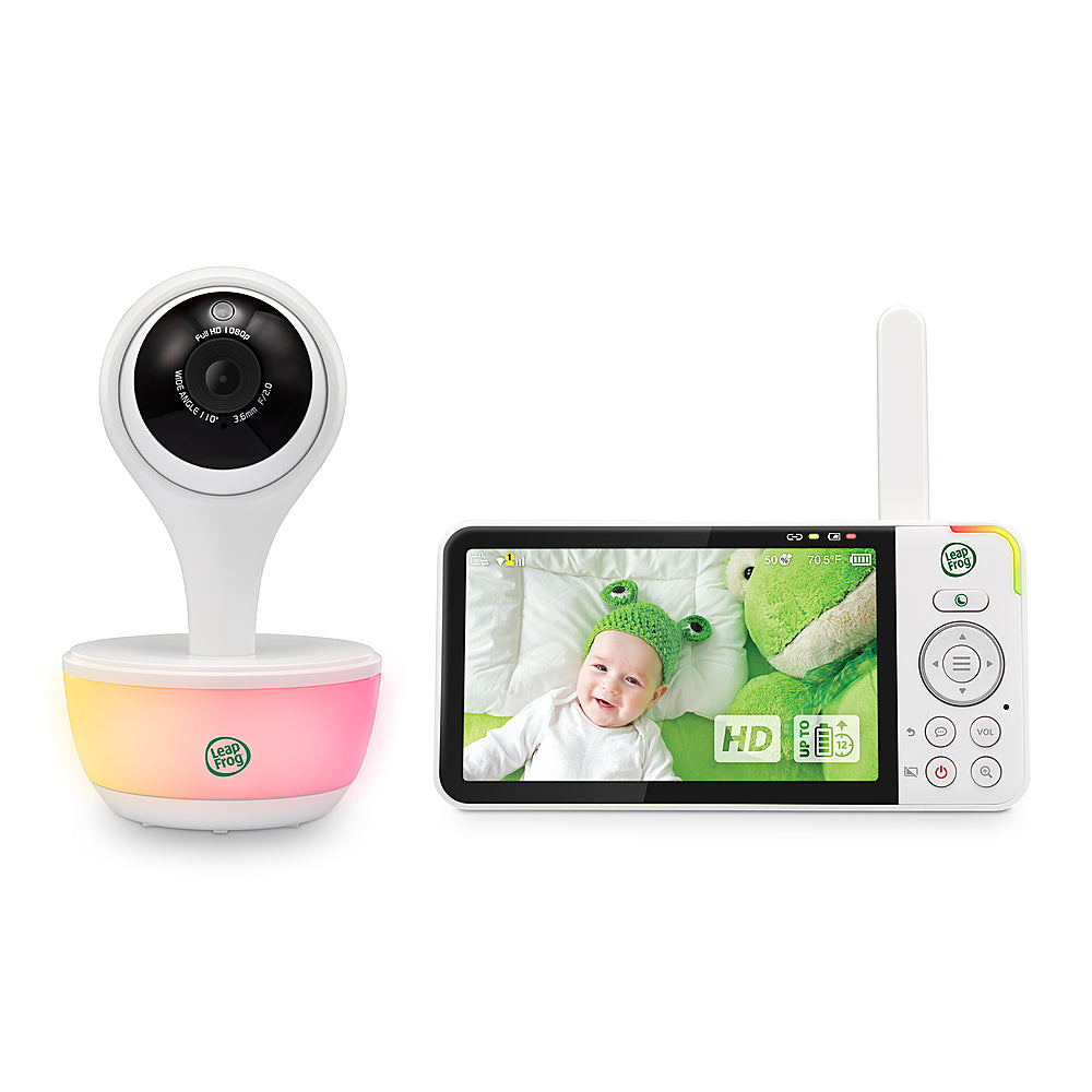 LeapFrog – Monitor de bebé con acceso remoto WiFi 1080p, pantalla de alta definición de 5” 720p, luz nocturna, visión nocturna a color – blanco