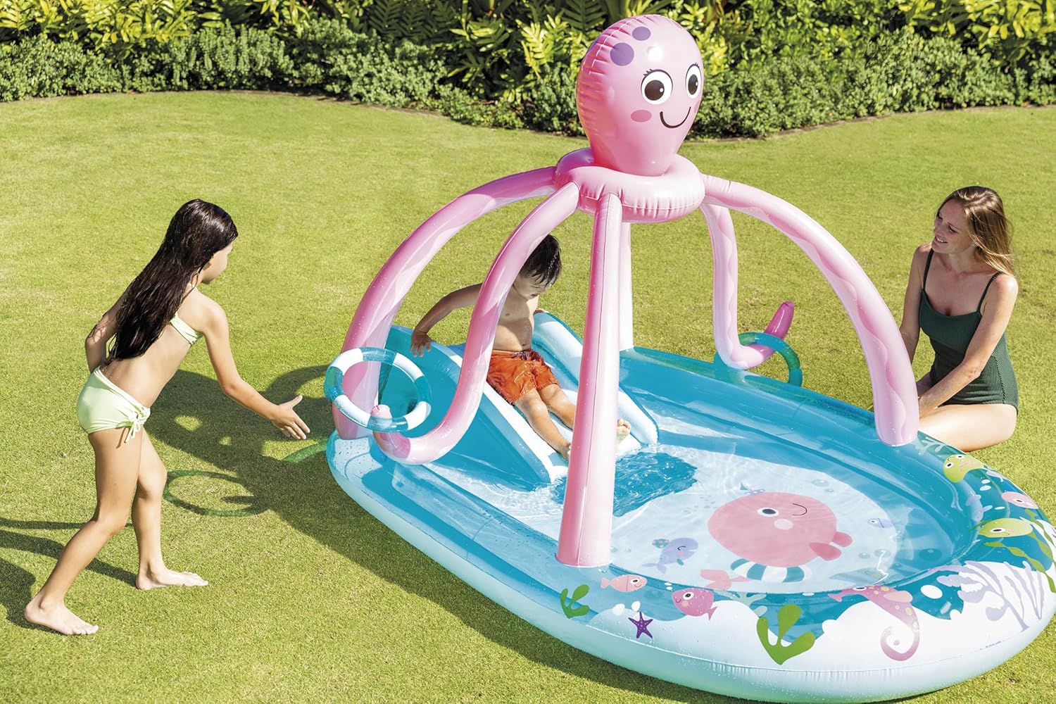 Intex Área de Juego Inflable Jungle Adventure – Piscina con Tobogán y Juegos de Agua para Niños