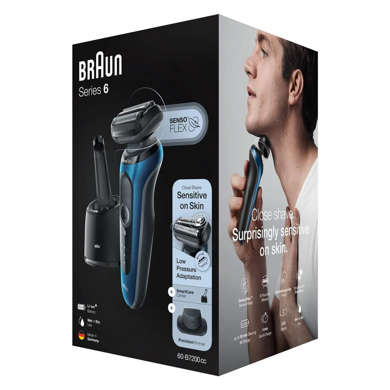 2025 Afeitadora Braun Series 6 60-B7200cc para hombre – Afeitado en seco y húmedo con SmartCare Center – Azul