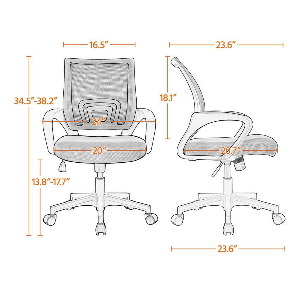 Silla de Oficina Yaheetech con Respaldo Medio – Silla Ergonómica de Malla con Altura Ajustable, Soporte Lumbar y Ruedas Giratorias 360°, Capacidad de Carga 125 kg