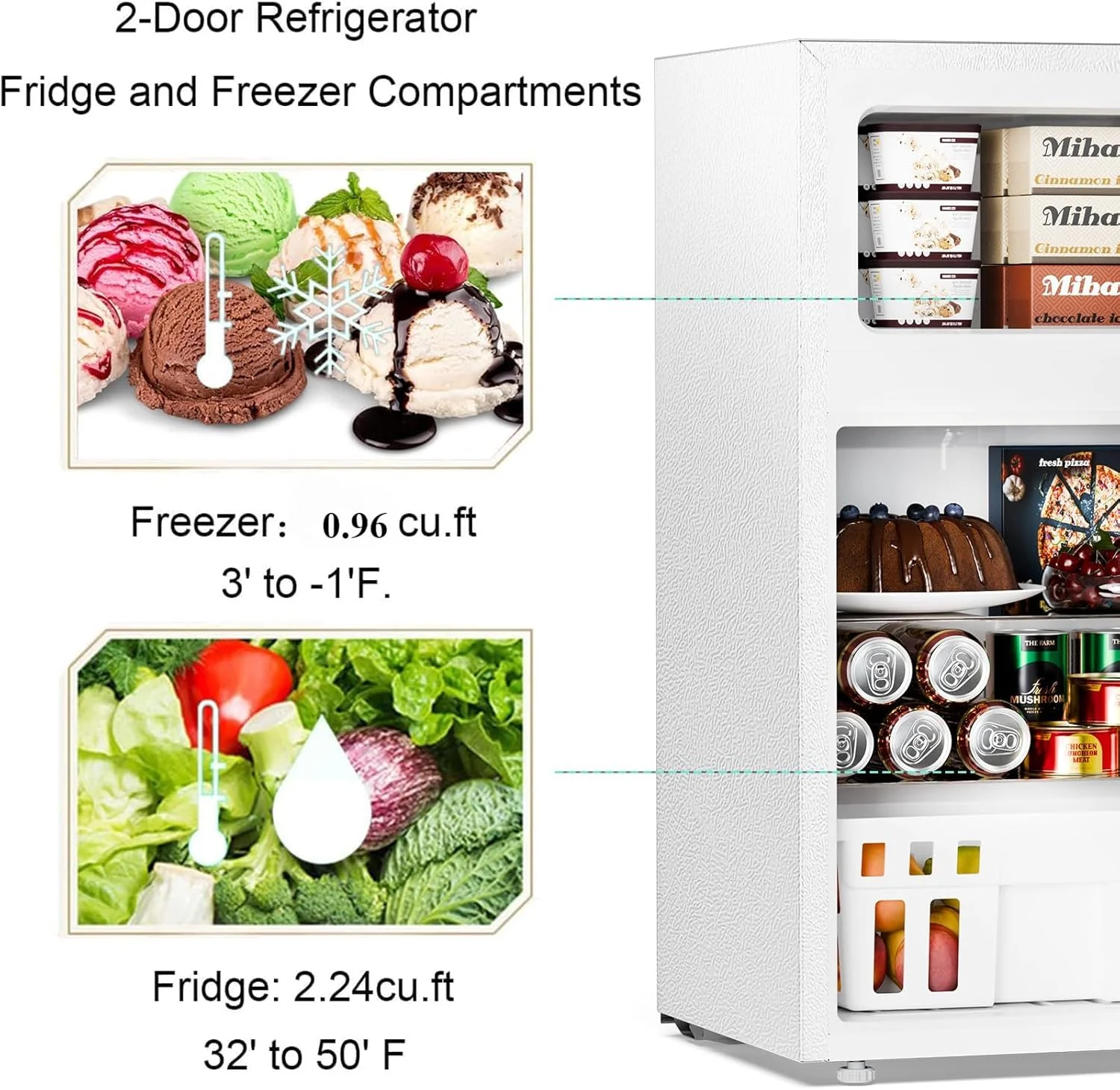 2025 Refrigerador compacto Antarctic Star con congelador separado, mini nevera de doble puerta, estantes ajustables y desmontables, estilo retro de acero inoxidable, para sala/cocina/dormitorio/oficina, 3,2 pies³, verde