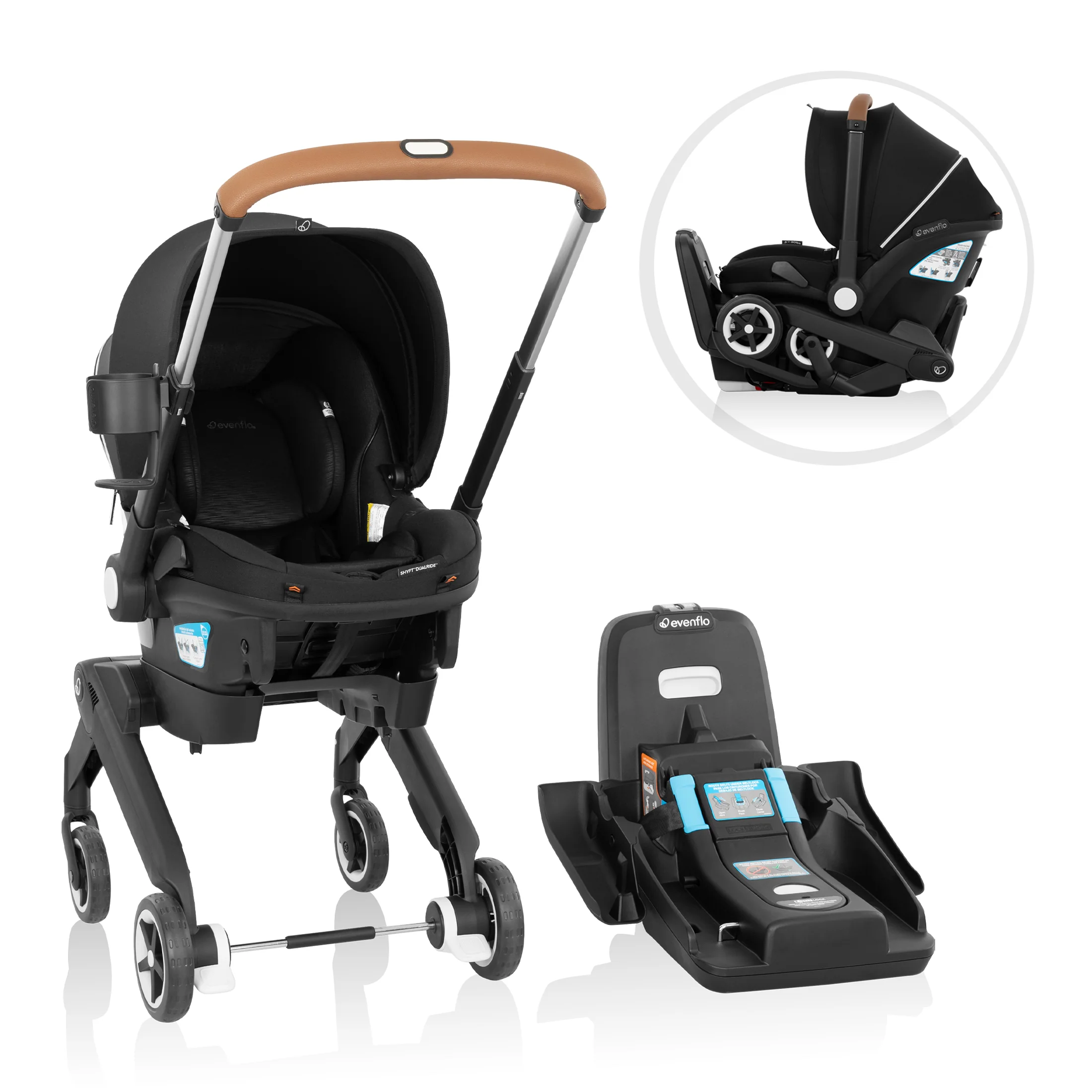 2025 Evenflo Shyft DualRide Combo Asiento de Coche-Brouette con Almacenamiento Carryall y Capota Extensible