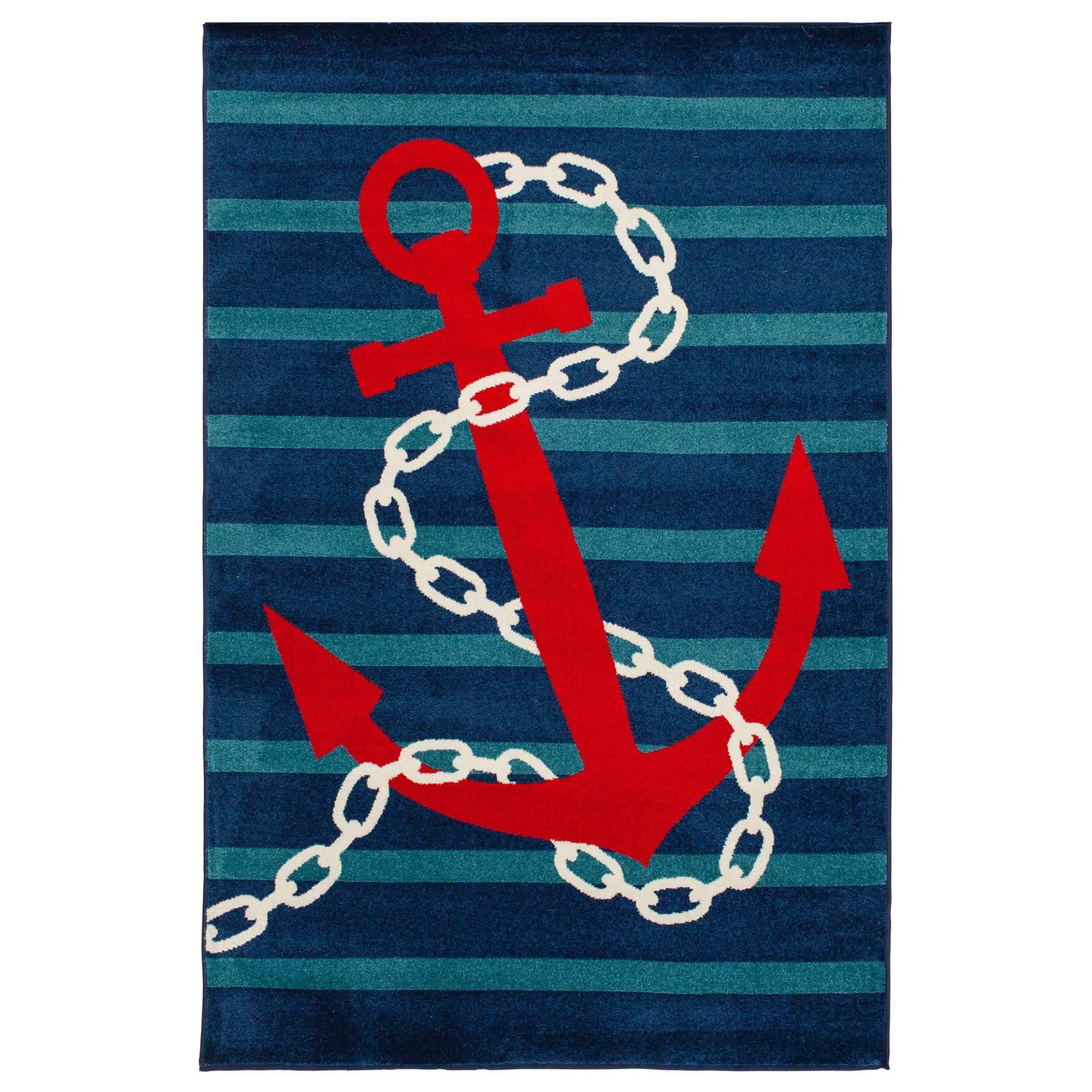 2344WO71.085 Alfombra de Área Rectangular Terrace Tropic Anchored Stripes Sapphire & Coral, 6 ft. 7 in. x 9 ft. 6 in.