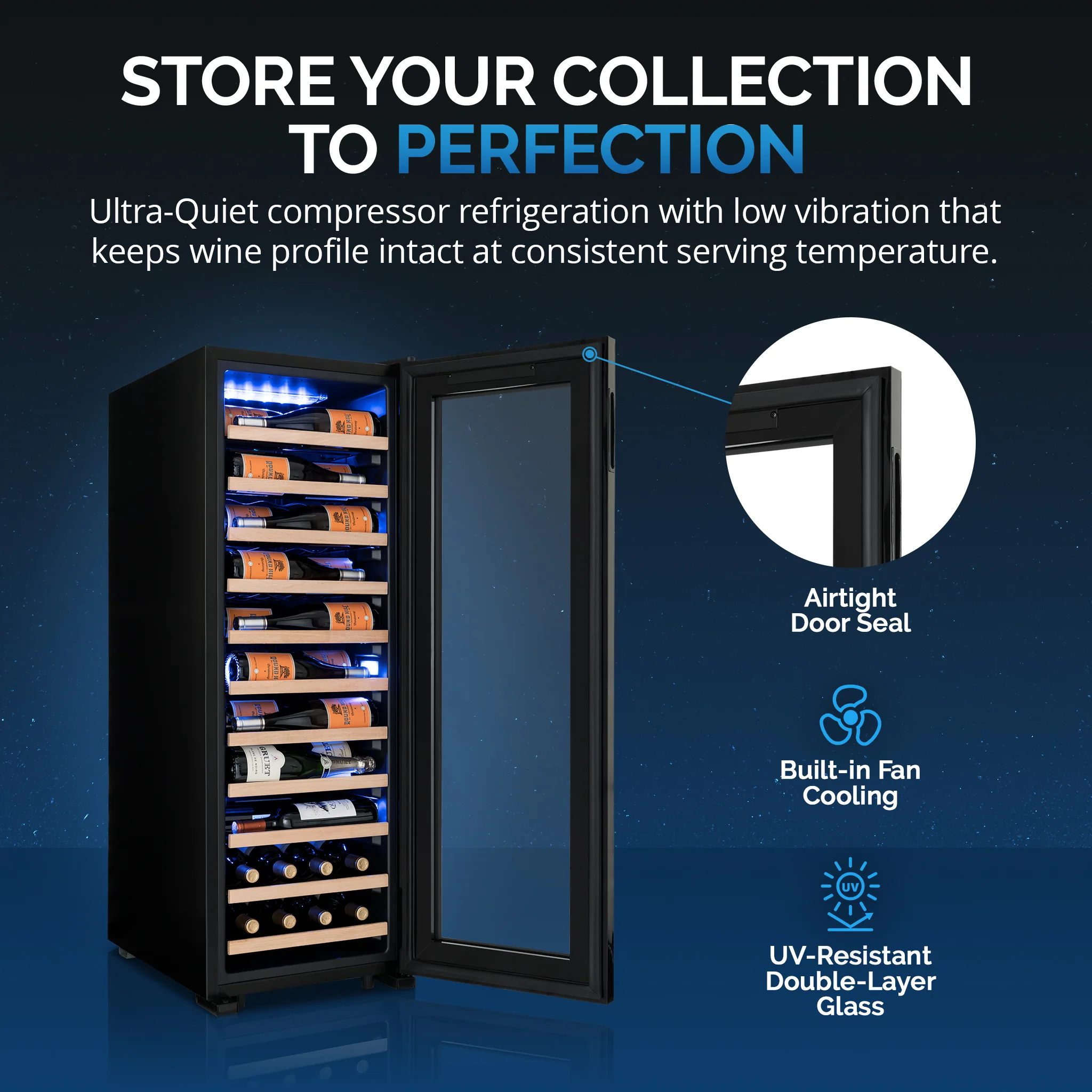 2025 Newair® Refrigerador de Vinos Independiente Negro – 62 Botellas – 16,9