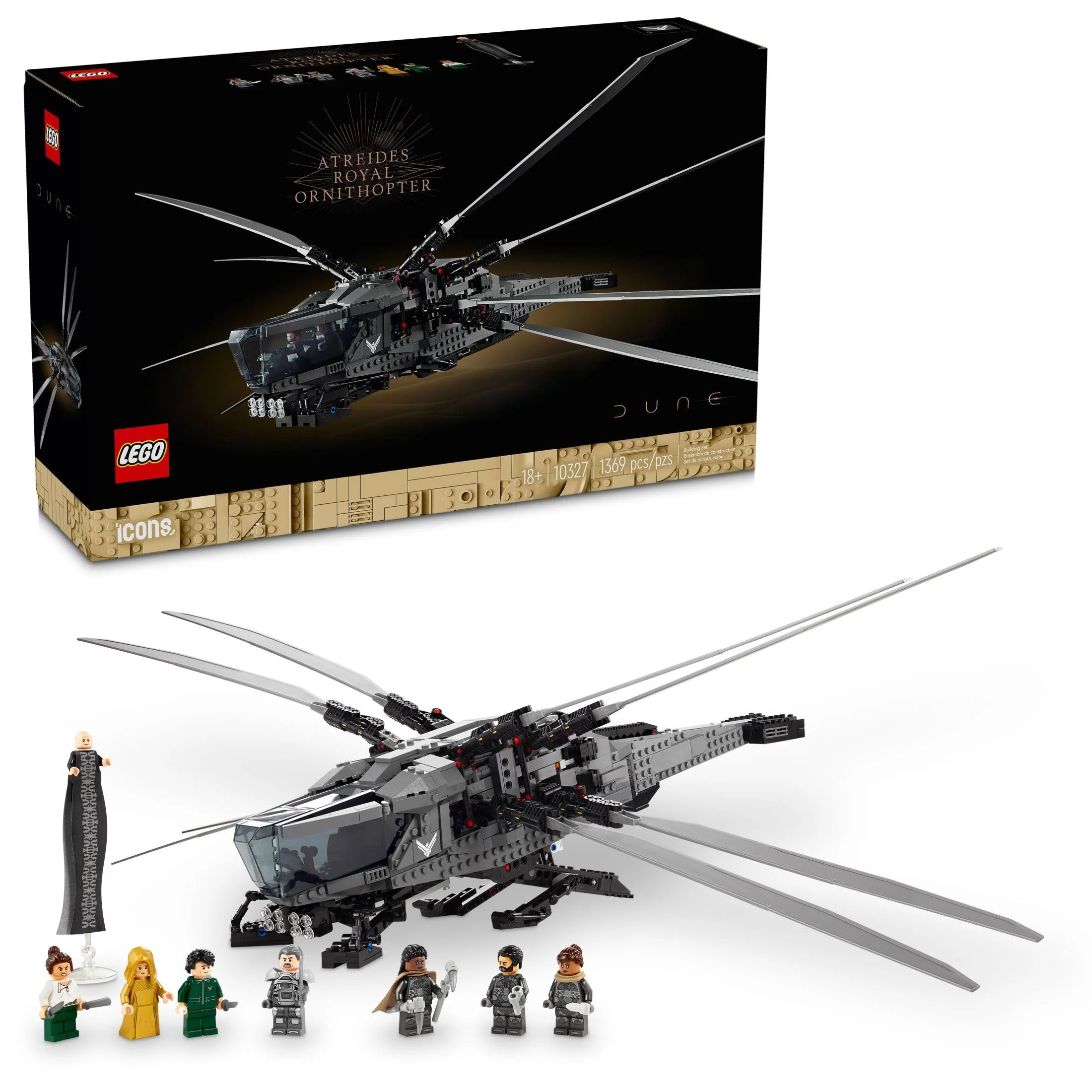 LEGO Icons Ornitóptero Real de los Atreides de Dune 10327 – Modelo Coleccionable Inspirado en Dune para Construir y Exhibir, Idea de Regalo para Adultos Fans de Películas de Ciencia Ficción, con 8 Minifiguras como Chani y el Barón Harkonnen