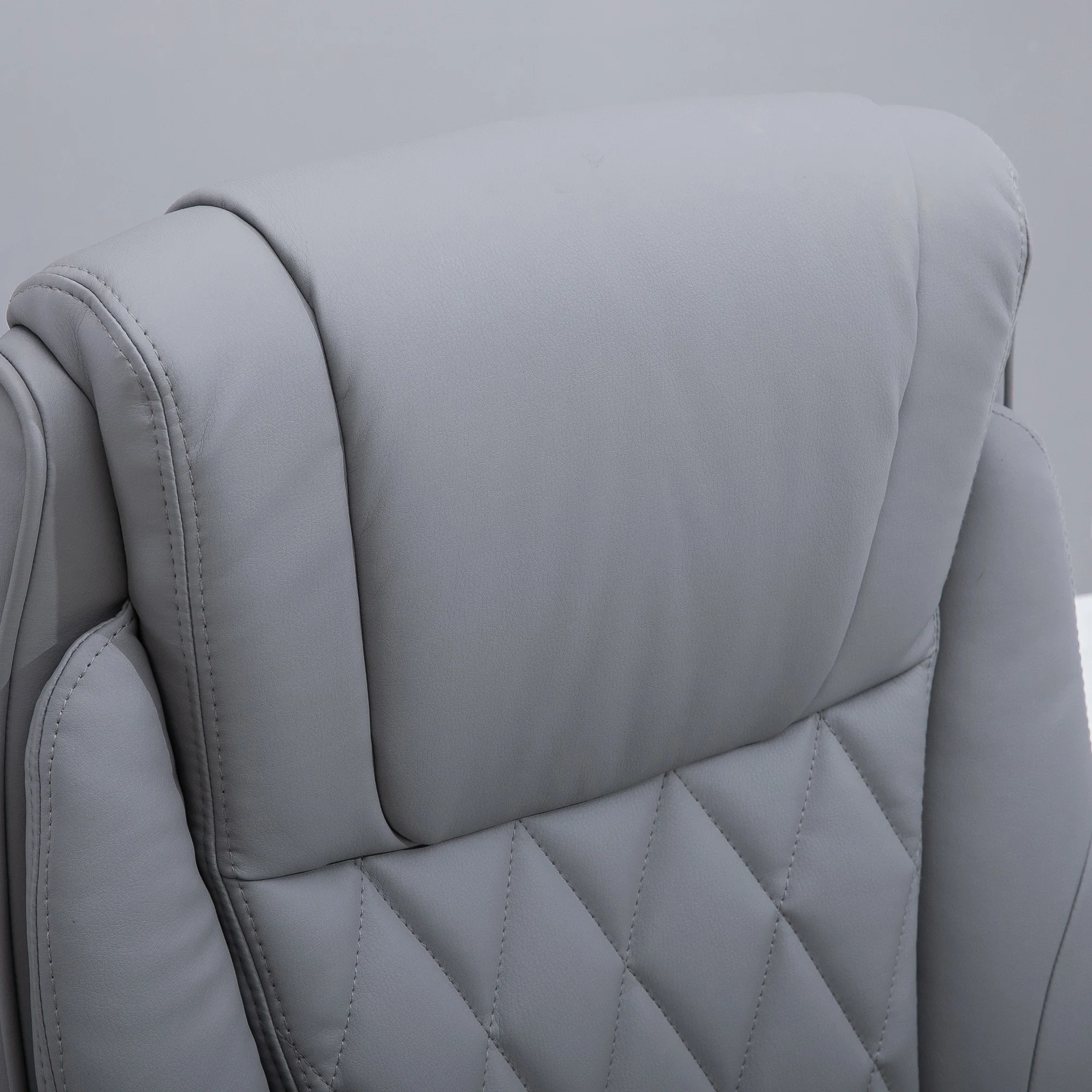 2025 Silla de Oficina de Cuero PU con Reposabrazos Abatibles, Altura Ajustable y Ruedas Giratorias, Gris