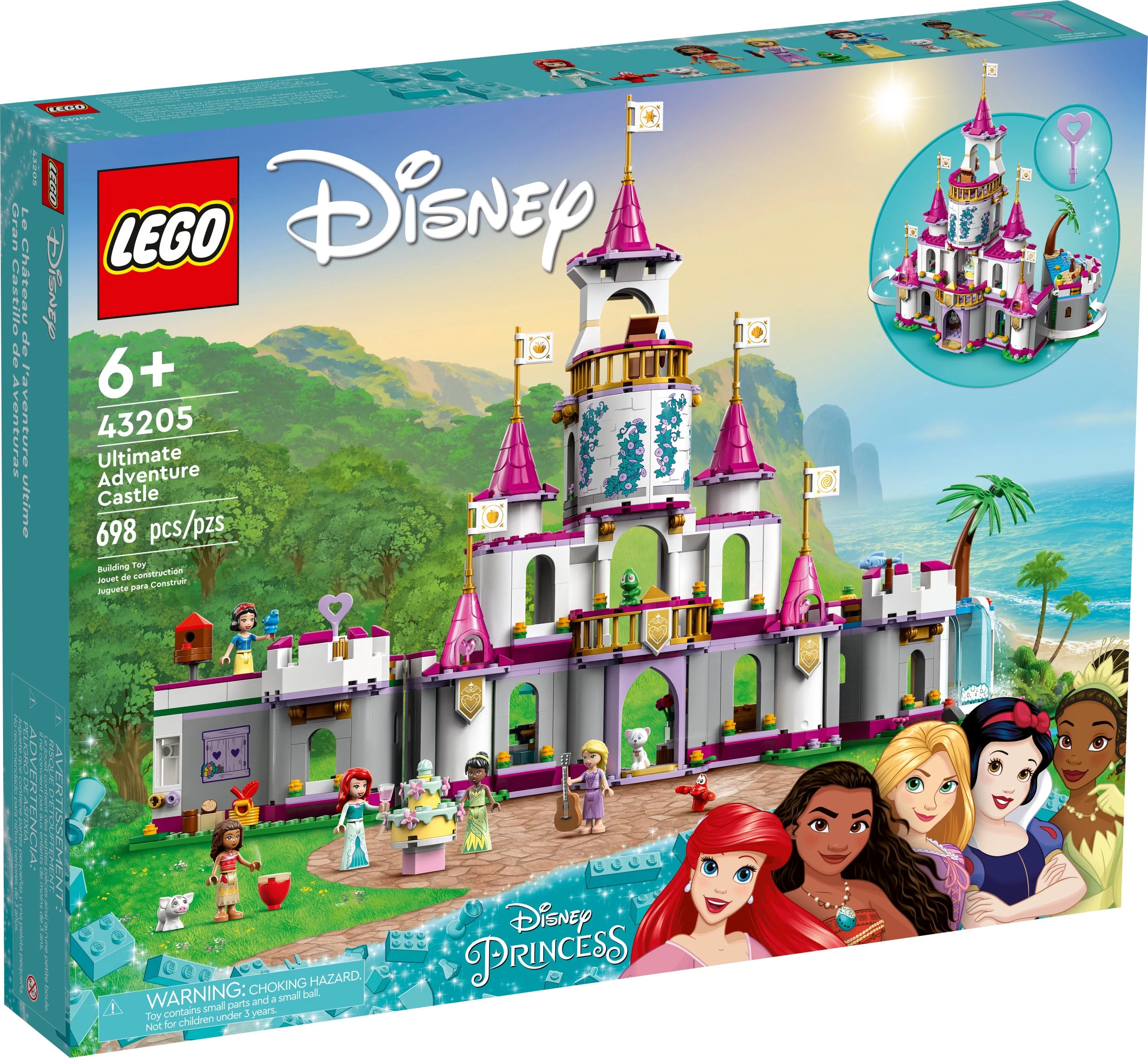 LEGO Disney Princess Castillo de Aventuras Definitivo, Juguete de Construcción del Castillo de Disney, Incluye 5 Mini Muñecas de Princesas Disney: Ariel, Rapunzel y Blancanieves, Regalo de Disney para Niños y Niñas, 43205