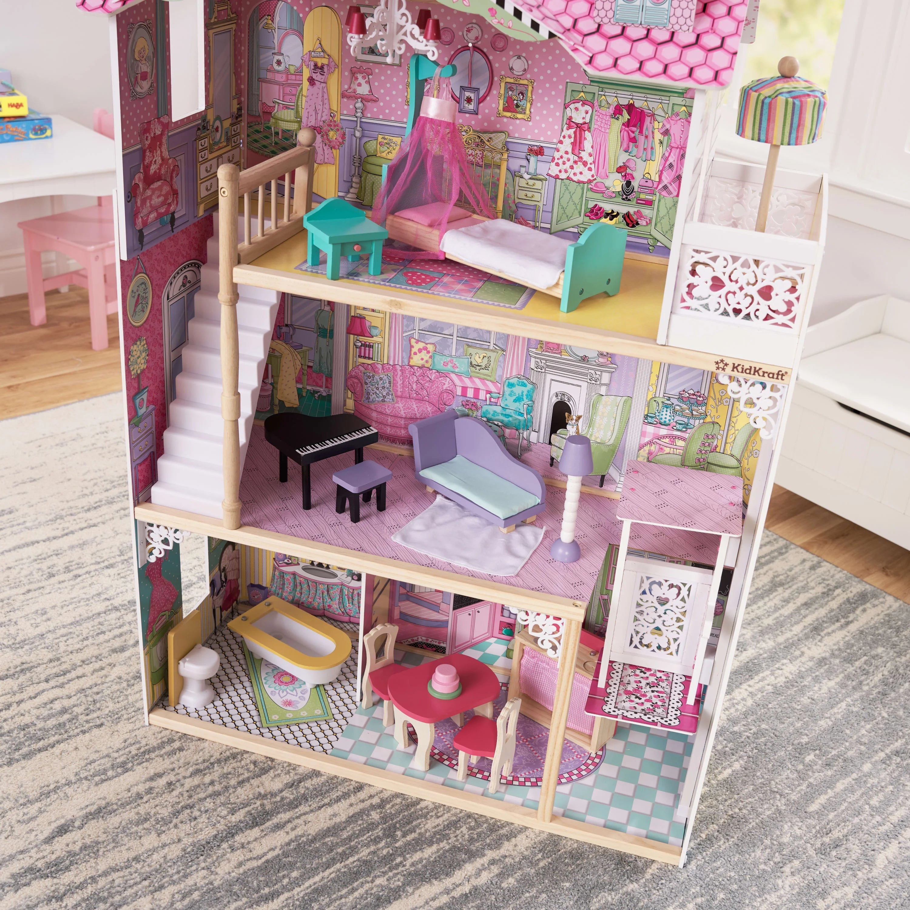 Casa de Muñecas de Madera KidKraft Annabelle con Ascensor y 17 Accesorios