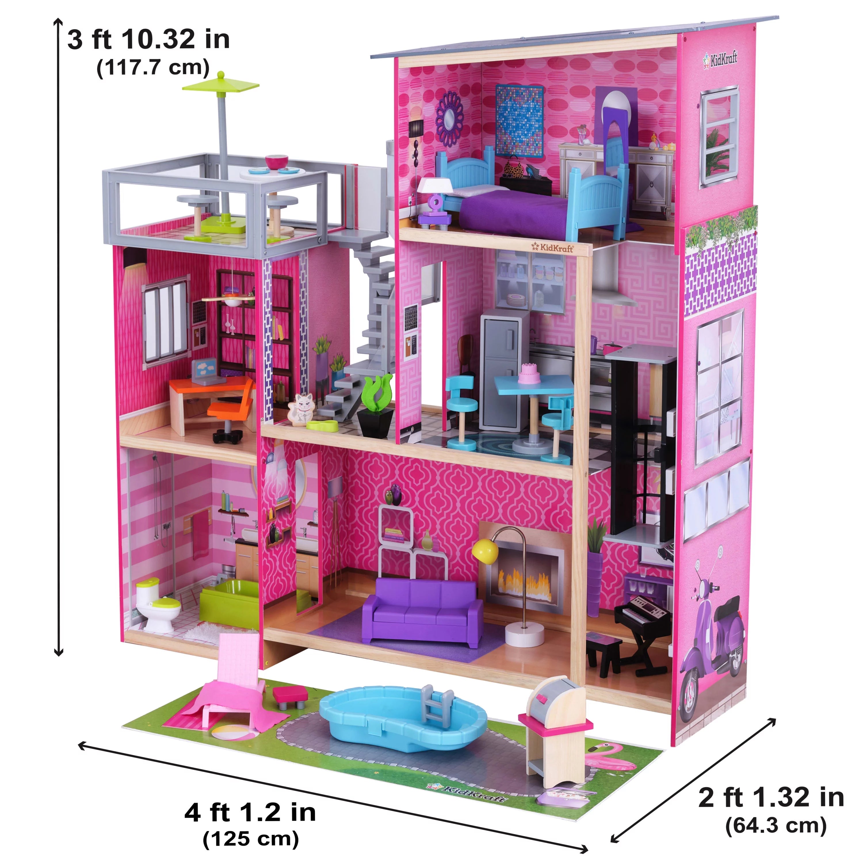 Casa de Muñecas KidKraft Uptown de Madera con 36 Accesorios, para Niños a partir de 4 años