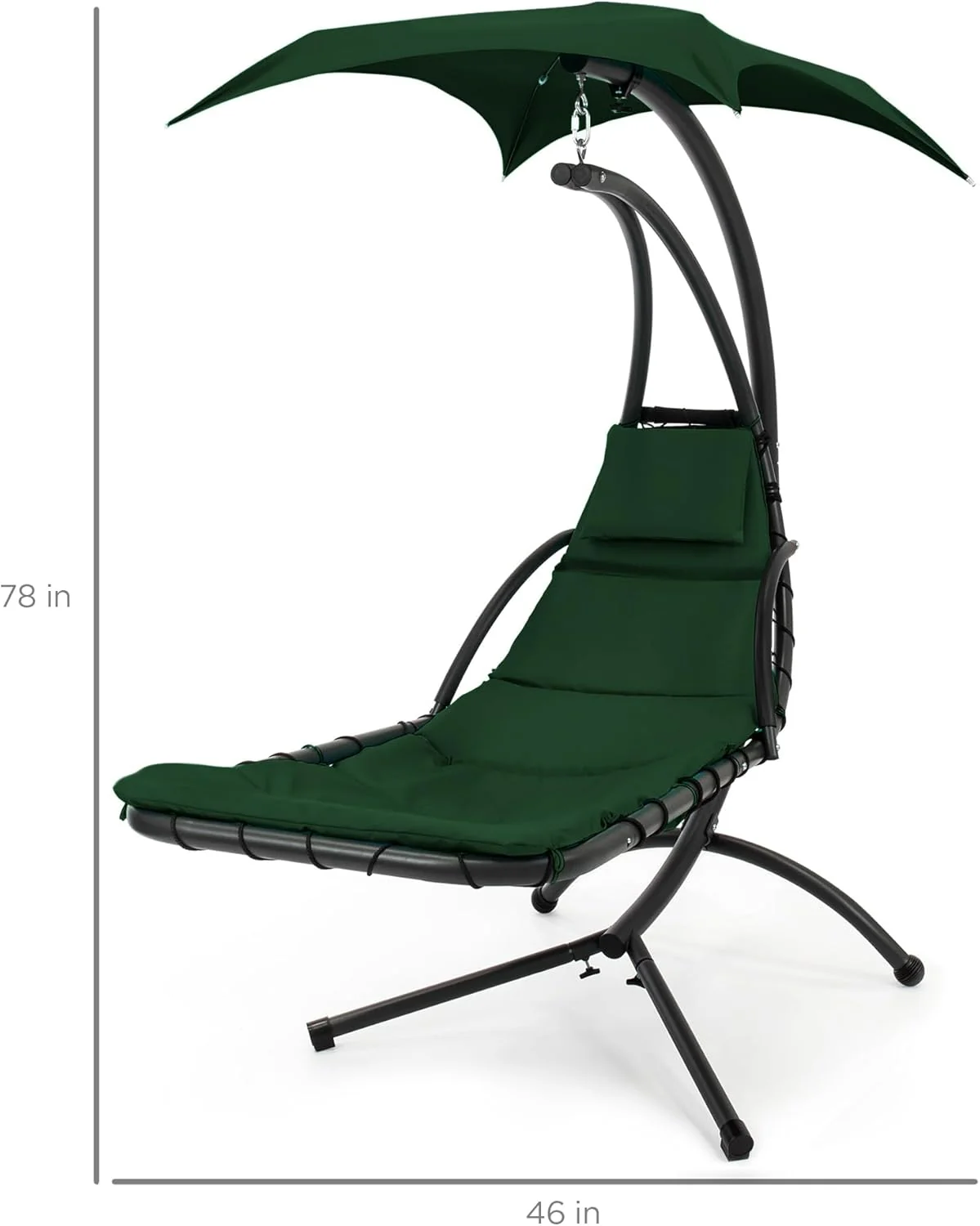 Chaise Longue Suspendue de Exterior Best Choice Products – Silla Balancín Curvada de Acero con Cojín Integrado y Toldo Desmontable – Gris Carbón