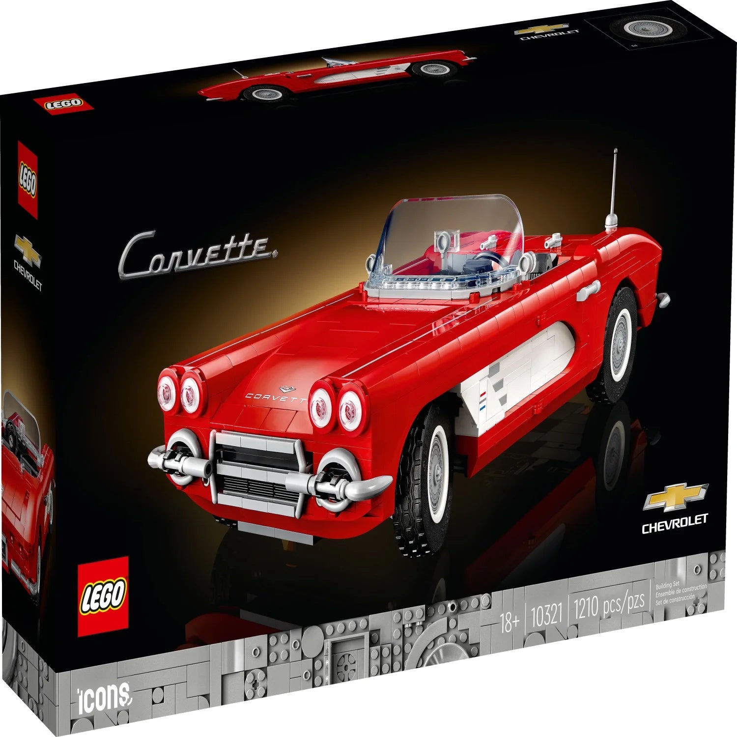 LEGO Icons Corvette 10321 – Set de Construcción de Coche Clásico para Adultos, Idea de Regalo para Amantes de los Autos Clásicos, Construye y Exhibe esta Réplica de un Icónico Auto Americano