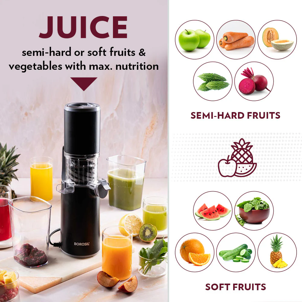 2025 Extractor de jugos en frío Borosil Easy Juice Cold Press Slow Juicer