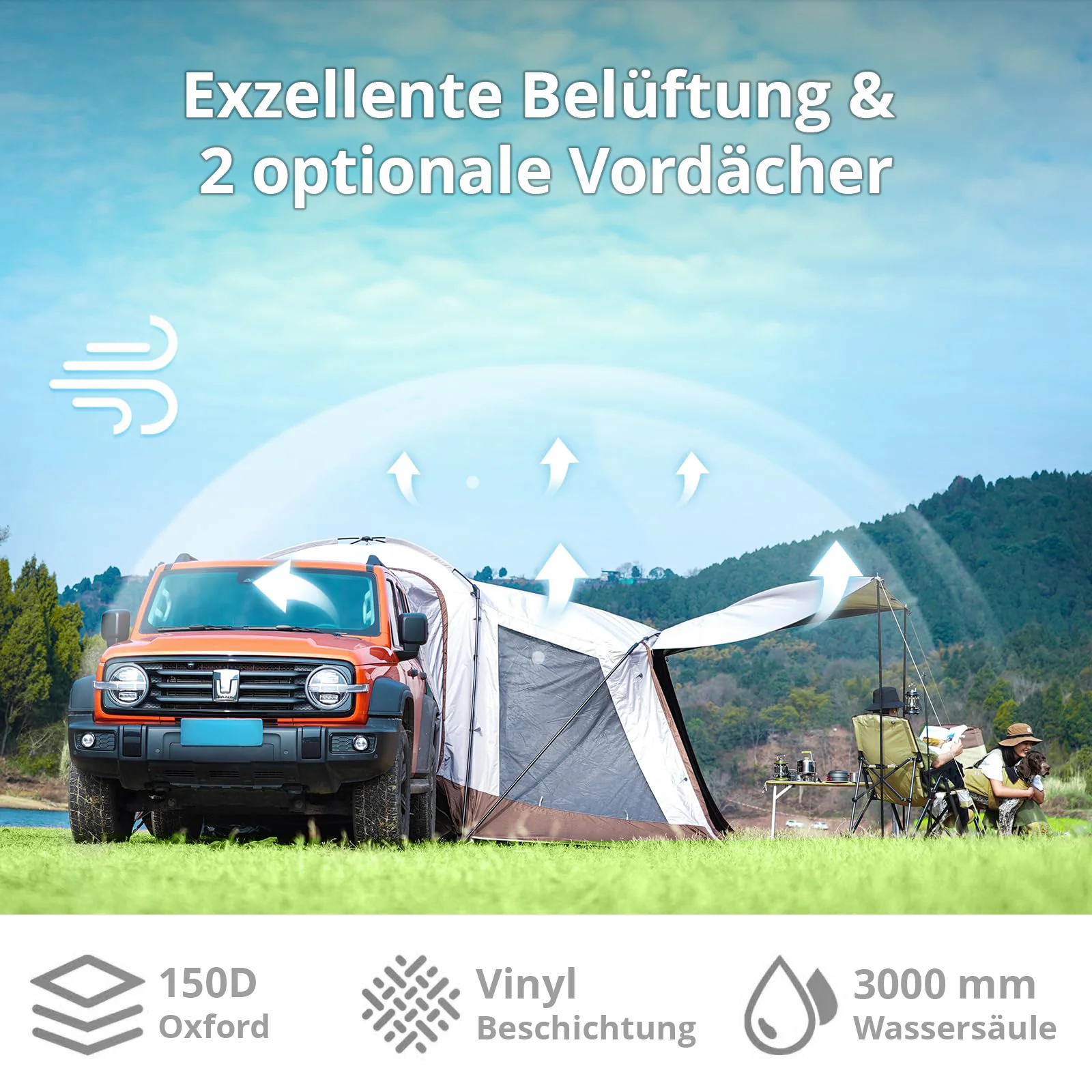 2025 KingCamp Hawly – Tienda familiar moderna y autoportante con altura interior de 228 cm y función de acoplamiento para vehículos