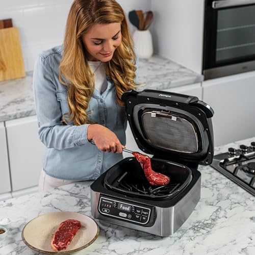 2025 Ninja Foodi Grill & Airfryer, freidora de aire de 5,7 L, piezas aptas para lavavajillas, 5 en 1, negro/plata AG301EU