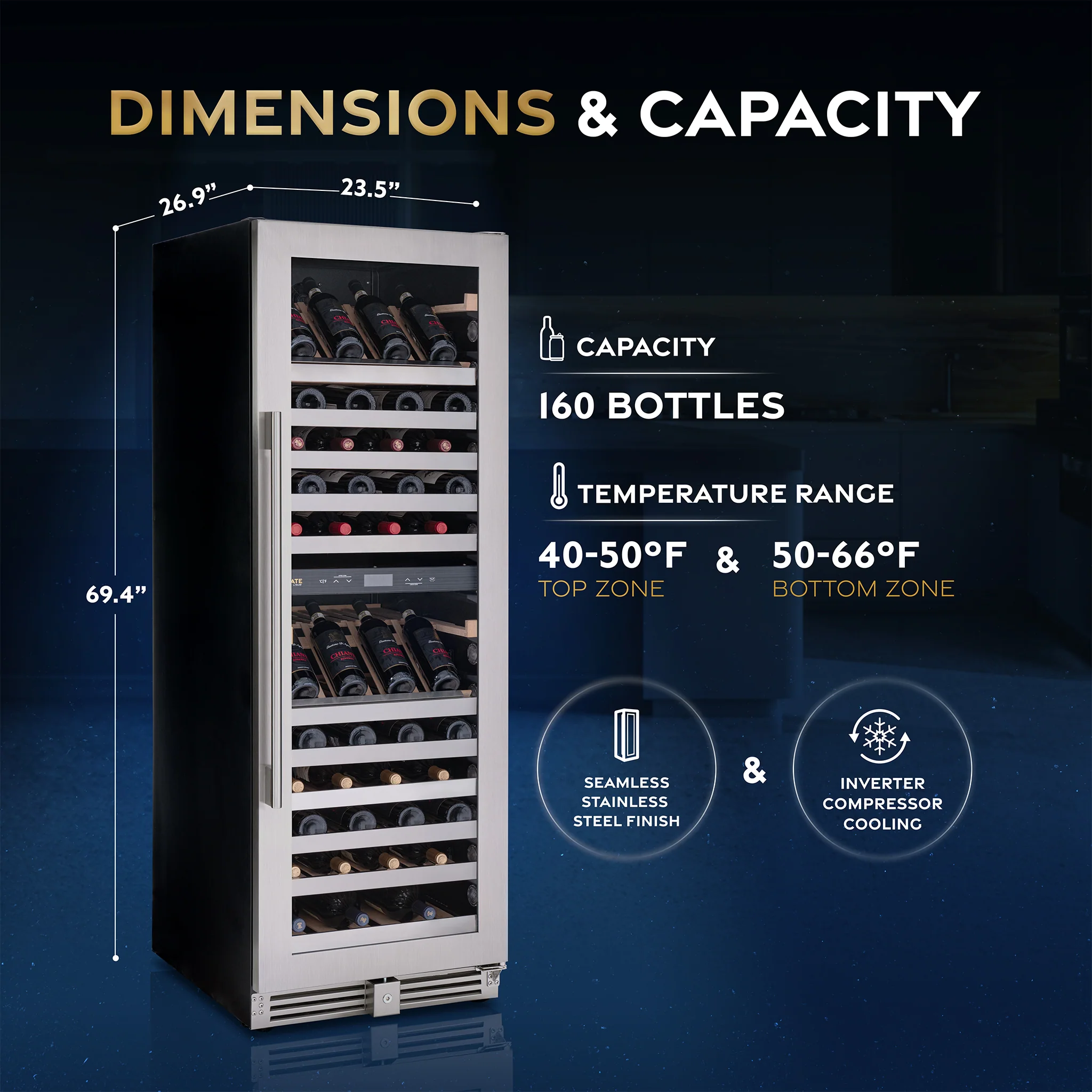 2025 Refrigerador de Vinos Independiente Newair ESTATE – Acero Inoxidable (160 botellas)