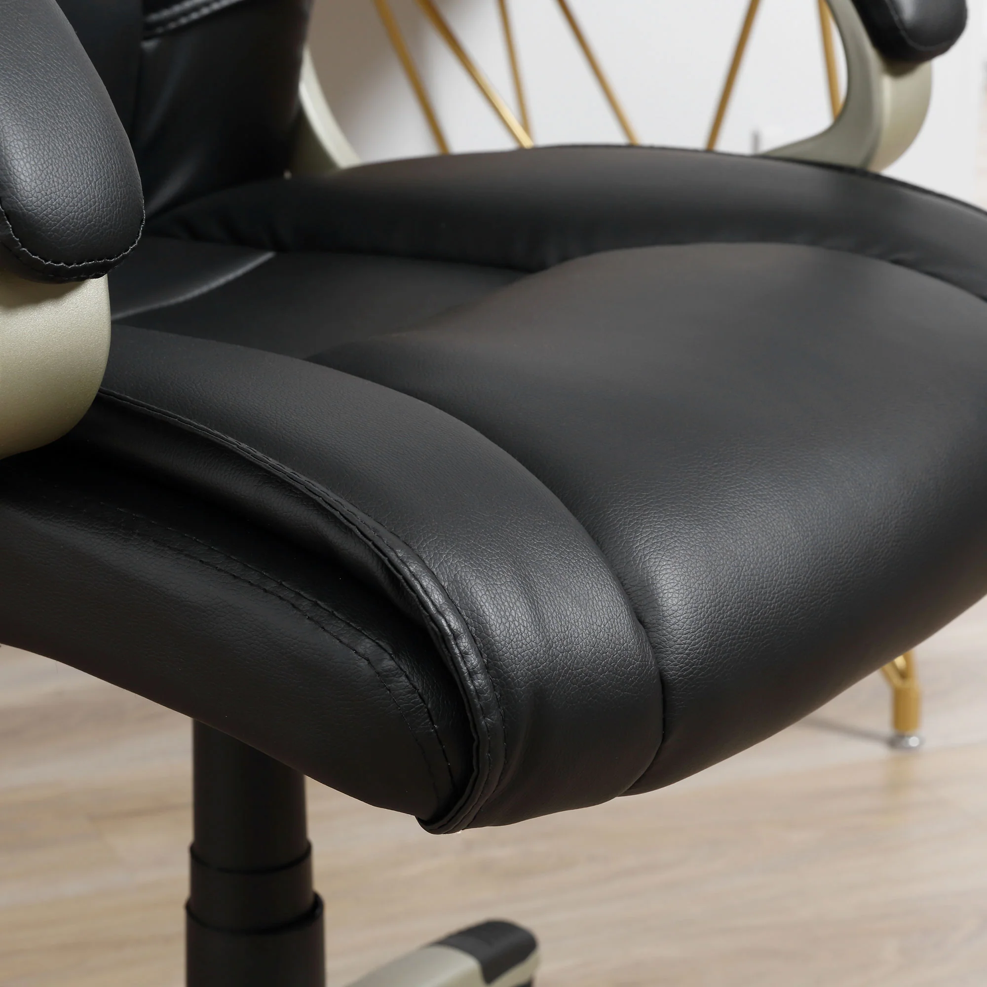 Silla de Oficina con Respaldo Alto, Sillón Giratorio de Cuero Sintético con Altura Ajustable, Negro
