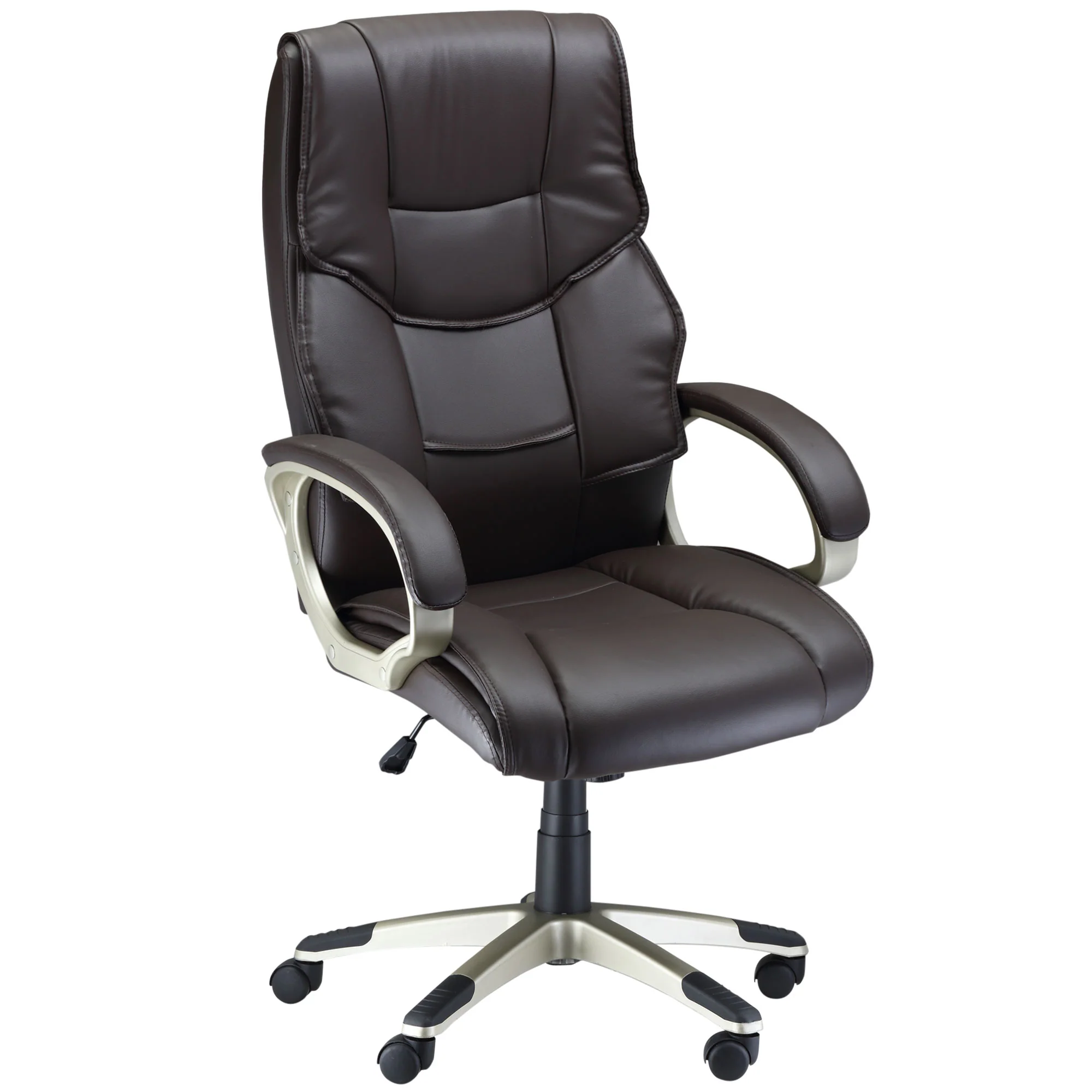 Silla de Oficina con Respaldo Alto, Sillón Giratorio de Cuero Sintético con Altura Ajustable, Marrón