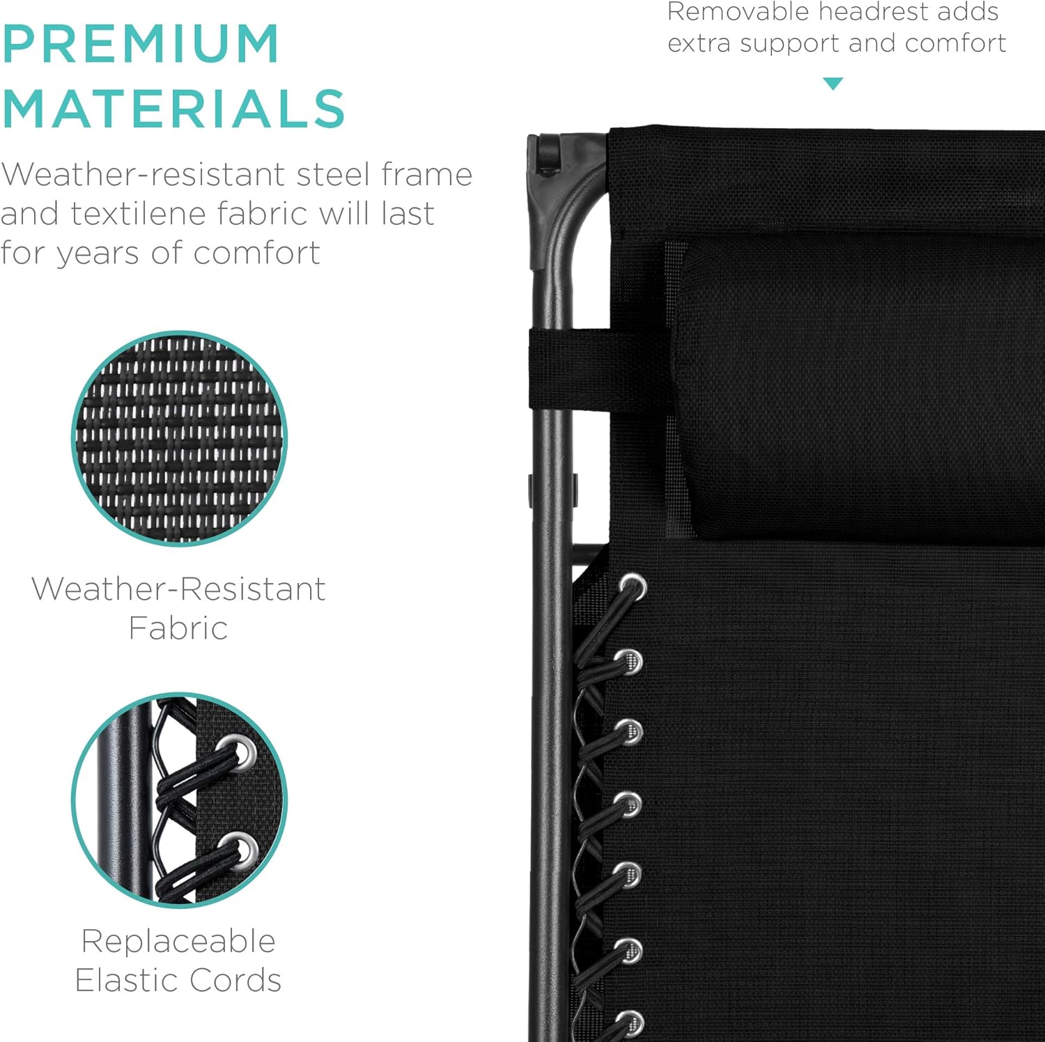 Best Choice Products – Silla Reclinable de Patio con Gravedad Cero, Ajustable y Plegable para Exteriores con Dosel, Almohada Cervical y Bandeja Lateral, Textileno – Azul Pavo Real