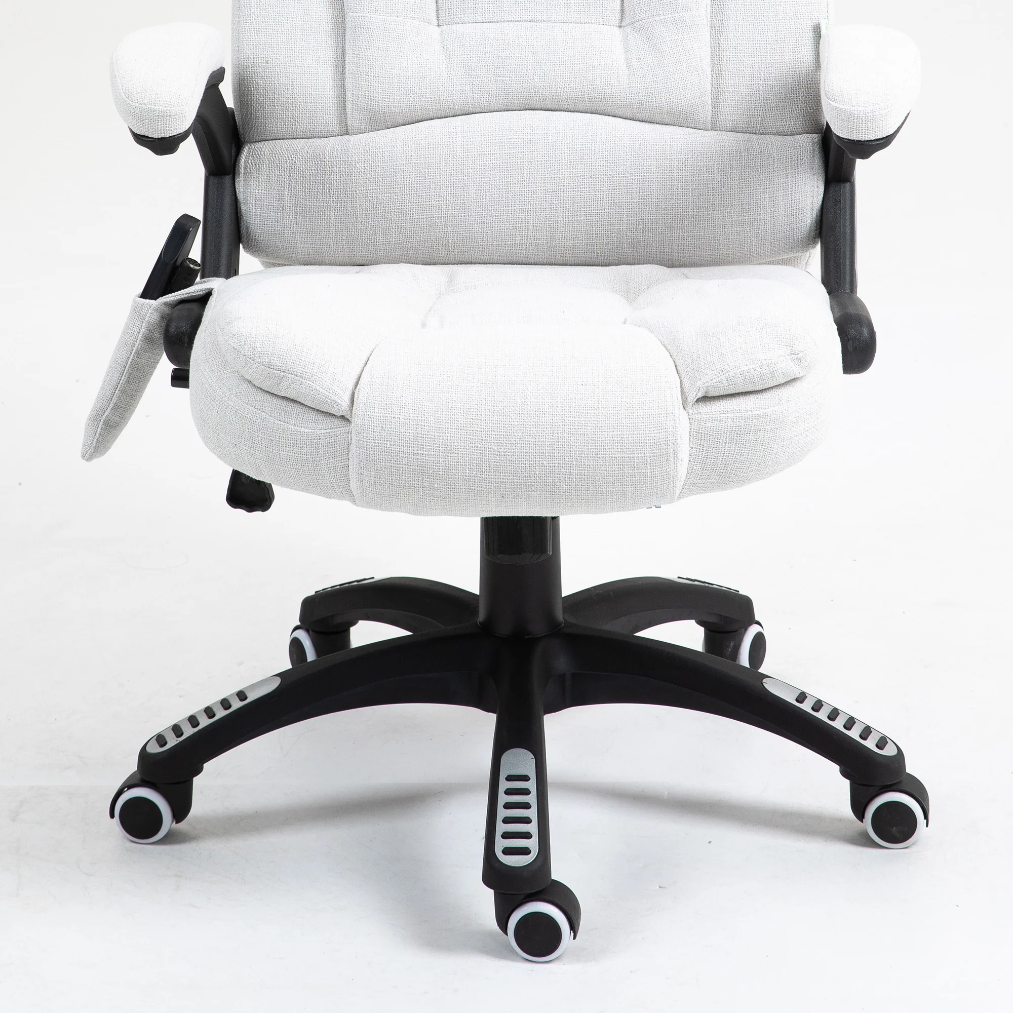Silla de Oficina Ergonómica con Masaje de 6 Puntos y Calefacción en la Espalda, Tela Tipo Lino, Blanco Crema