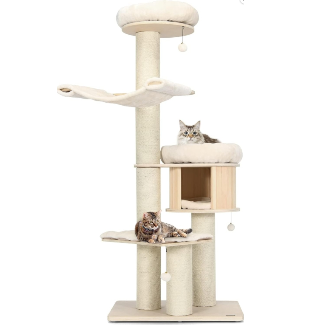 Árbol para Gatos Grande, Torre de Múltiples Niveles con Poste de Sisal, Hamaca, Cesta Colgante y Alfombrillas Desmontables y Lavables, Perfecto para Gatos Grandes