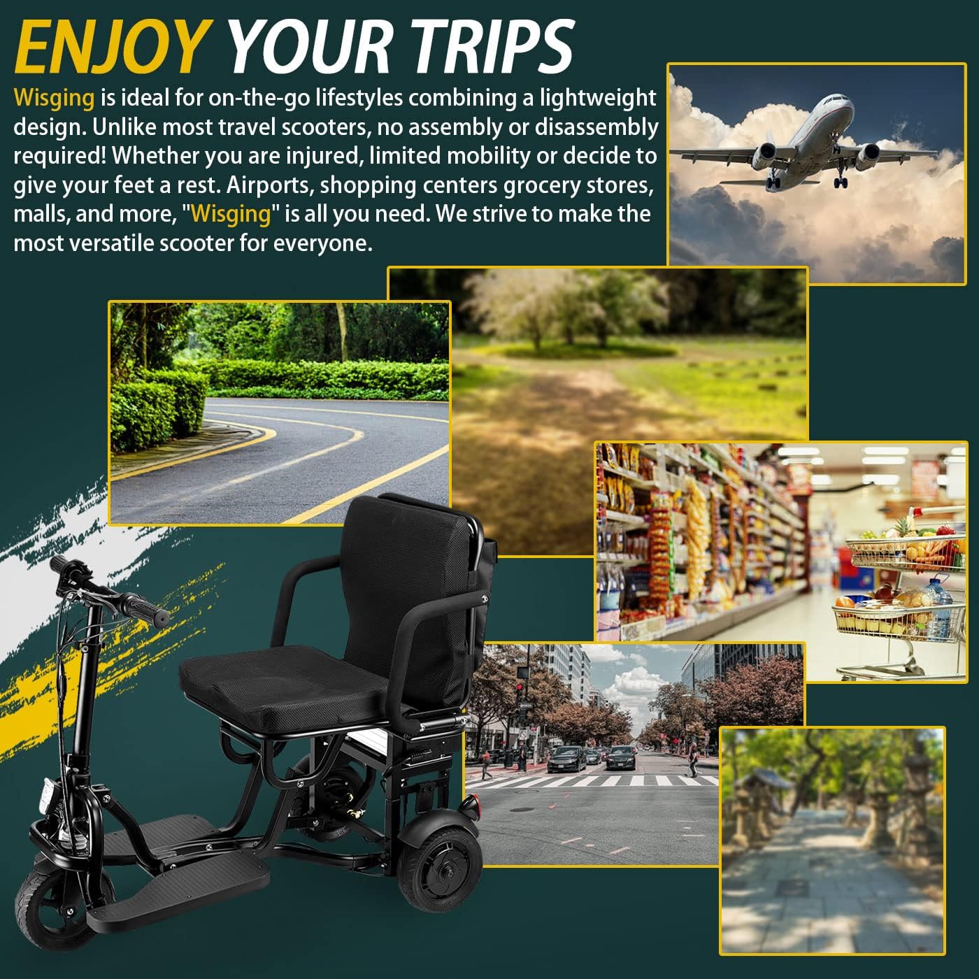 2025 Scooter eléctrico plegable WISGING de 3 ruedas – movilidad práctica para adultos y personas mayores