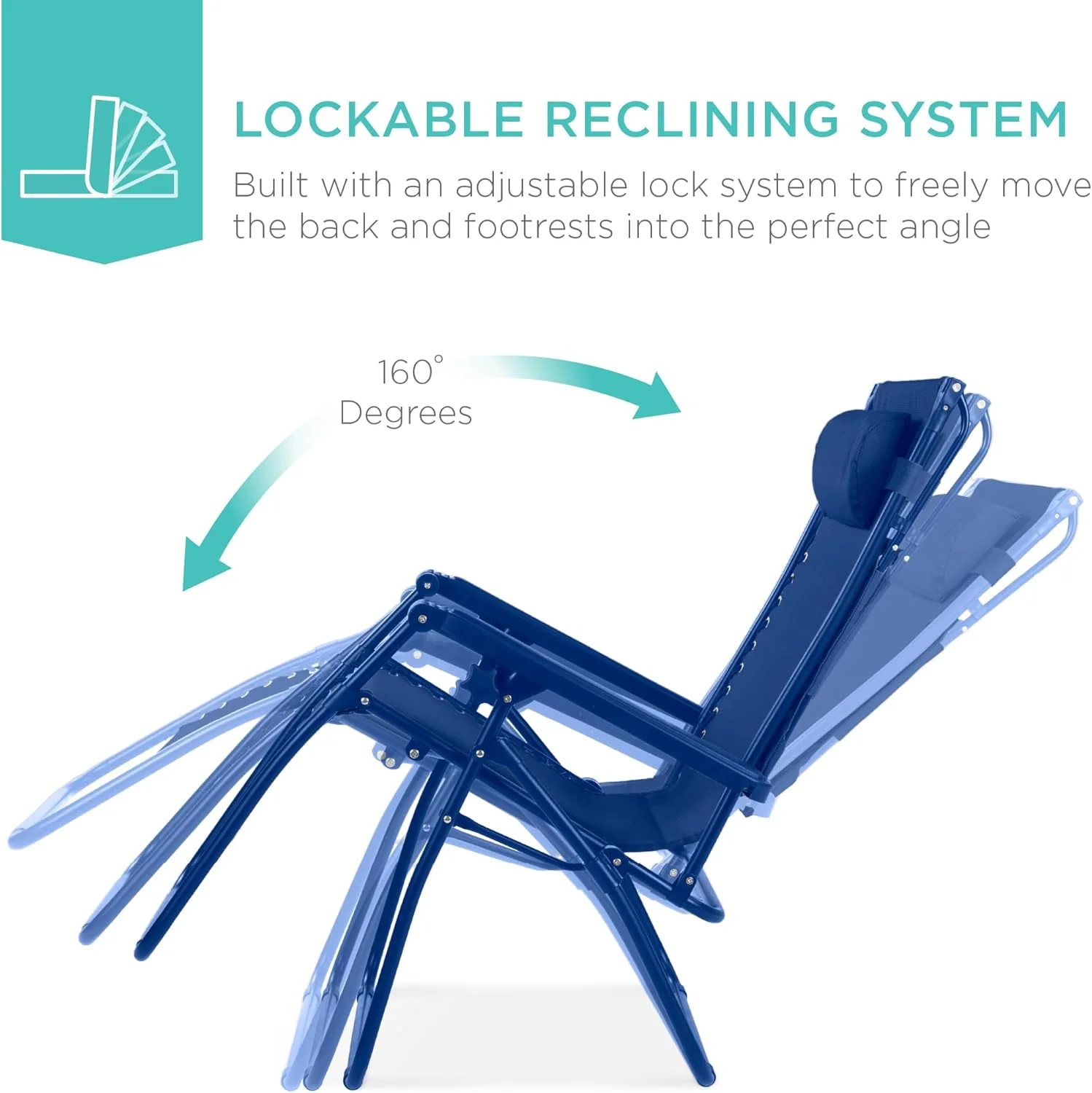Best Choice Products – Silla Reclinable de Patio con Gravedad Cero, Ajustable y Plegable para Exteriores con Dosel, Almohada Cervical y Bandeja Lateral, Textileno – Azul Pavo Real