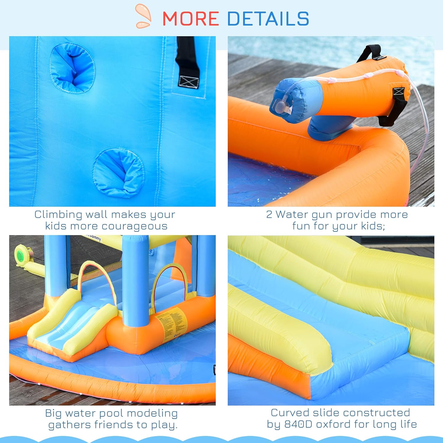 Tobogán de Agua Inflable para Niños 5 en 1 con Castillos Inflables, Piscina de Agua, Tobogán, Paredes para Escalar y 2 Cáñones de Agua, Soplador de Aire de 450W