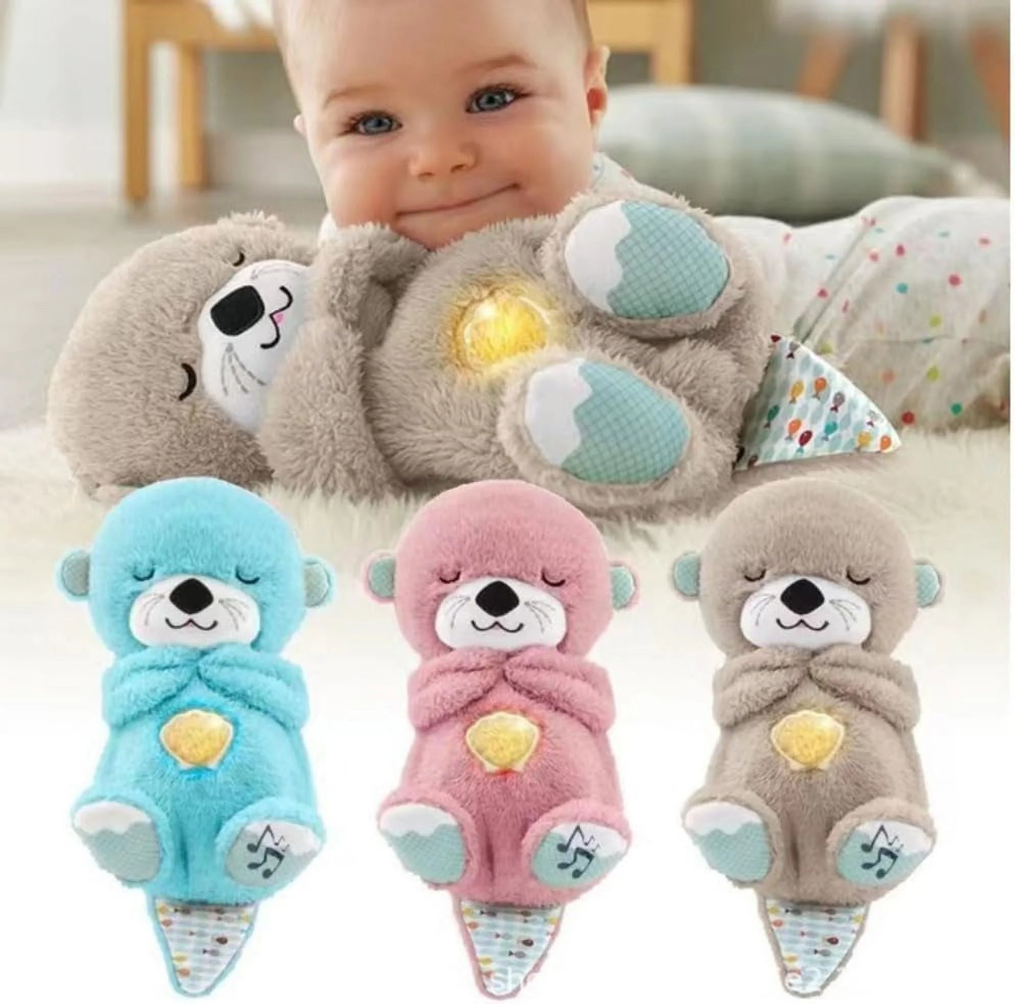 Máquina de Sonidos para Bebés Soothe Snuggle Otter, Juguete Musical Sensorial con Luces y Movimiento Rítmico de Respiración, Peluche para Recién Nacidos (Baterías No Incluidas)