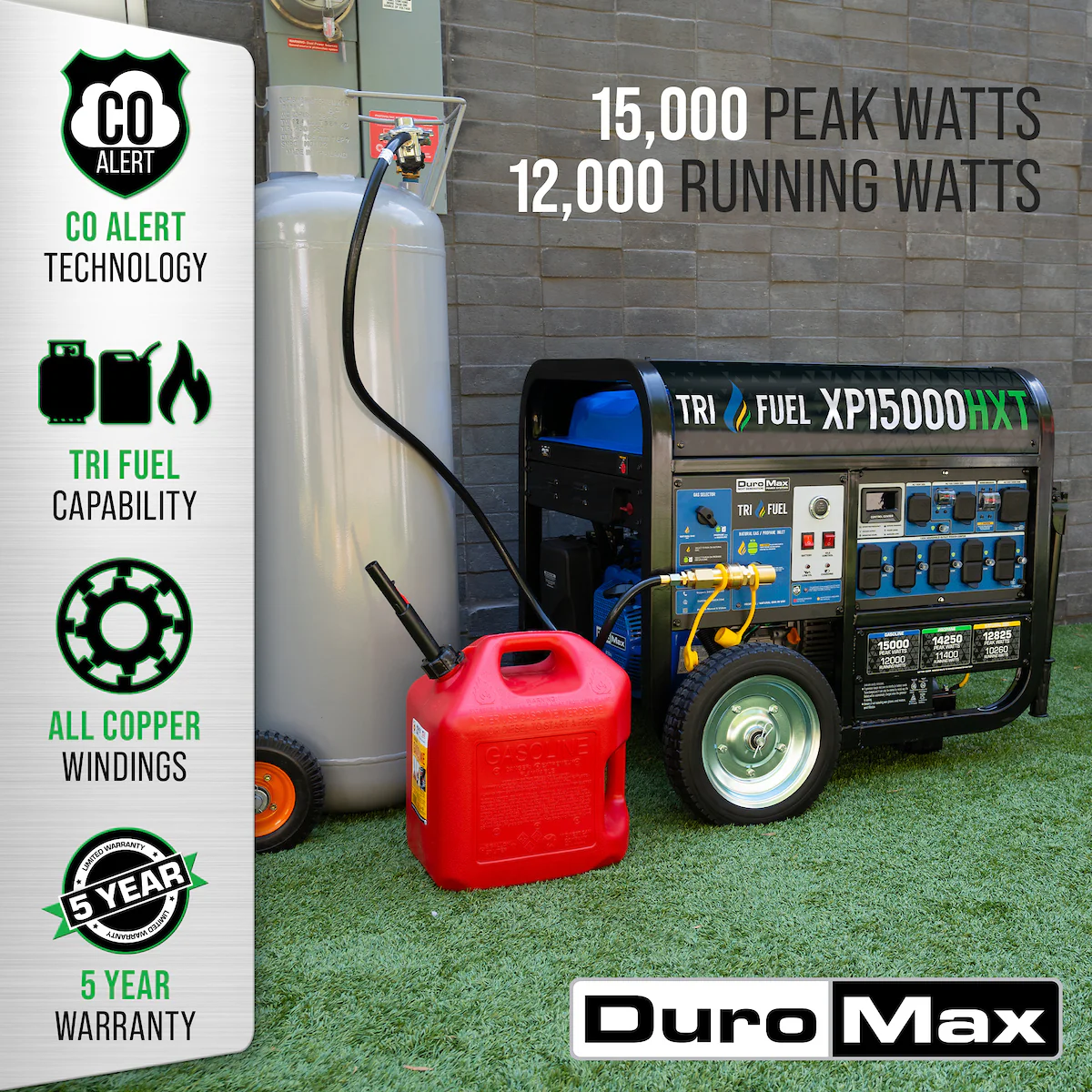 Generador Portátil Trifuel 15 000 W con Arranque Eléctrico