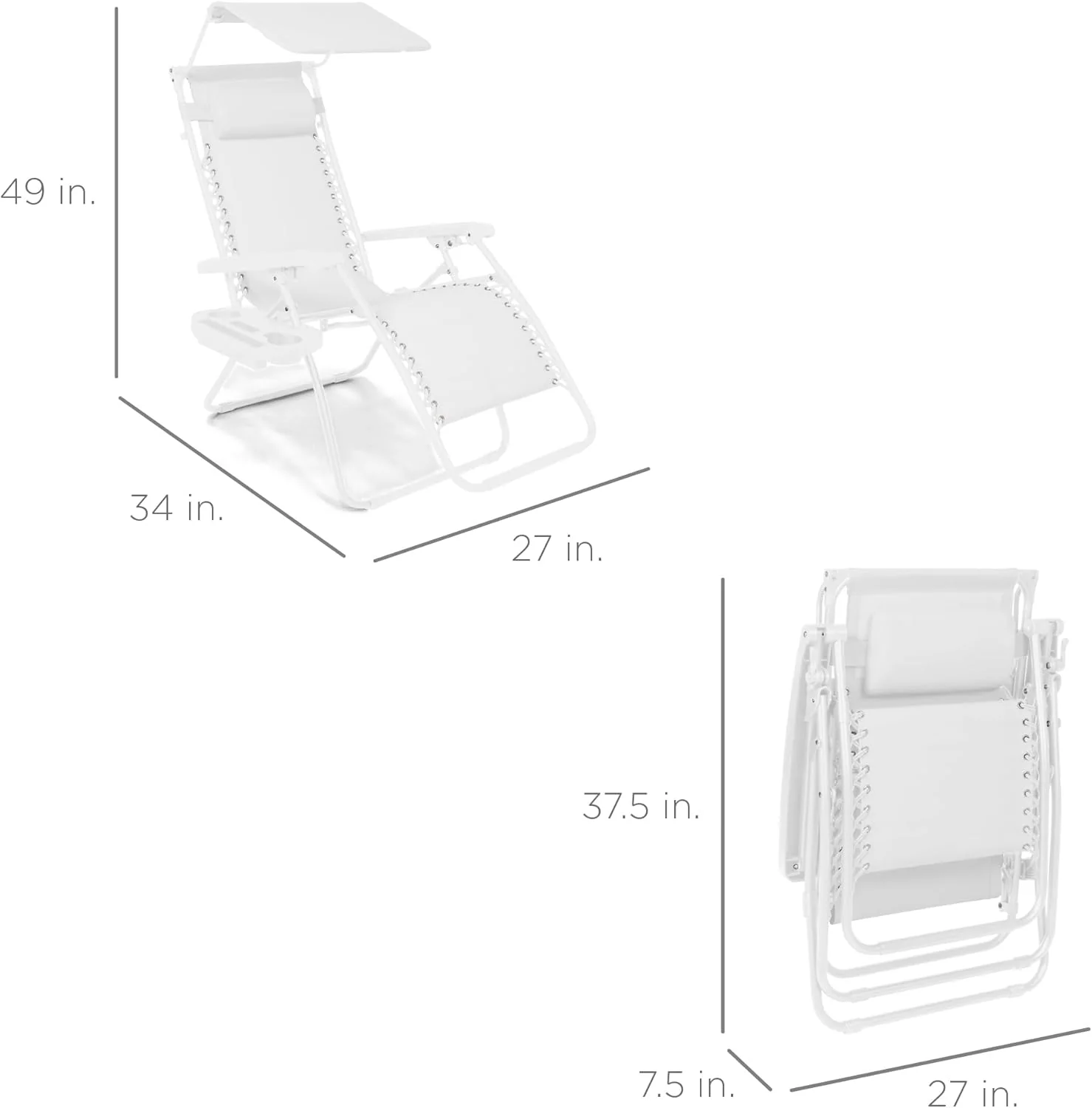 Best Choice Products – Silla Reclinable de Patio con Gravedad Cero, Ajustable y Plegable para Exteriores con Dosel, Almohada Cervical y Bandeja Lateral, Textileno – Azul Pavo Real