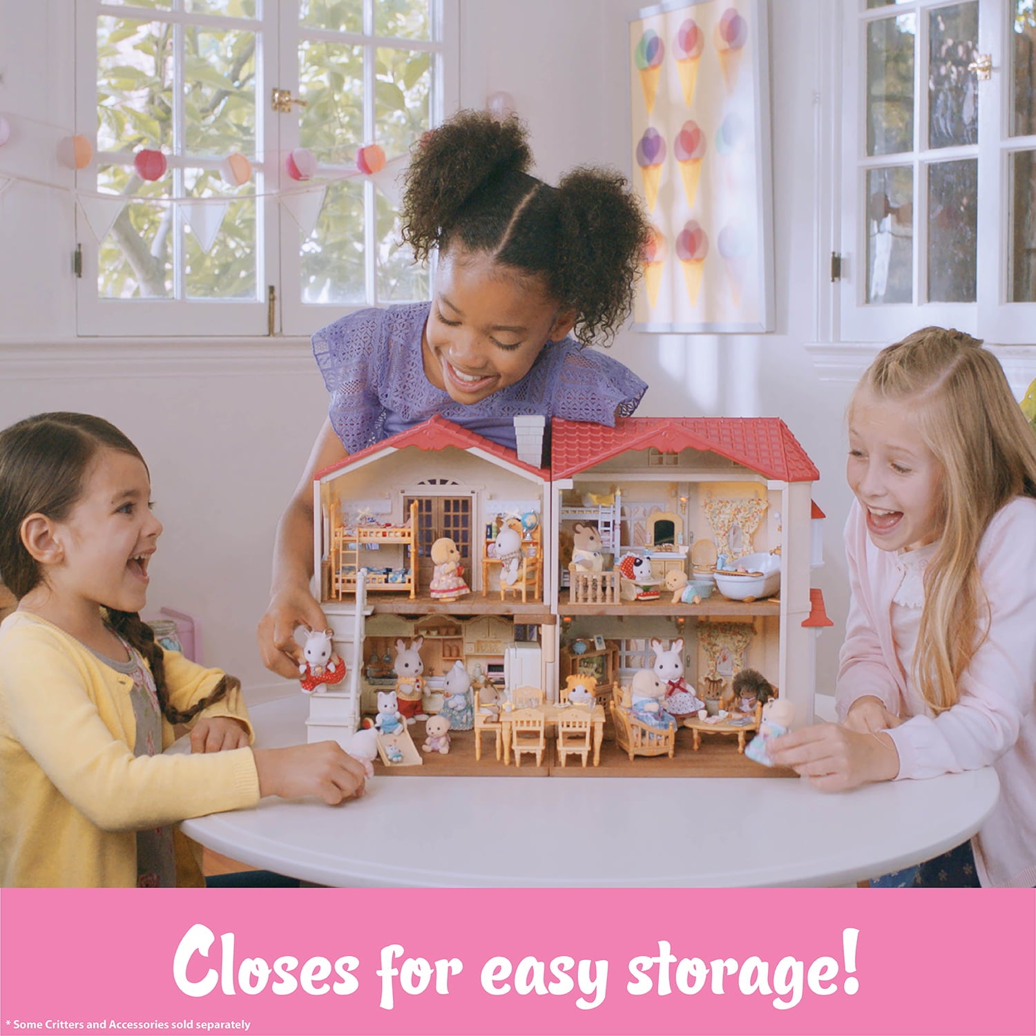 Calico Critters Casa de Campo con Techo Rojo – Casa de Muñecas con Figuras, Muebles y Accesorios